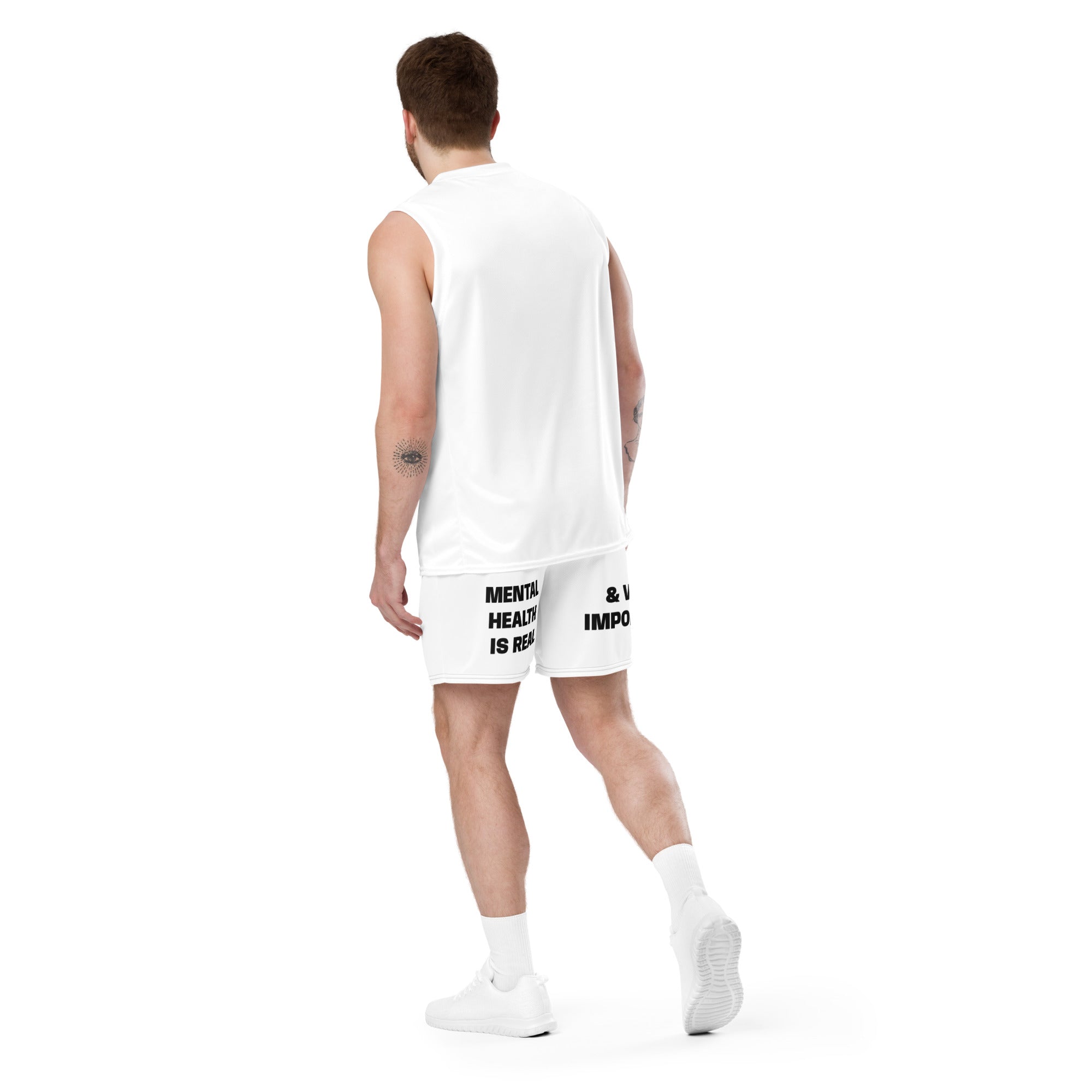 "Mental Health 988" Unisex Mesh Shorts White/Black