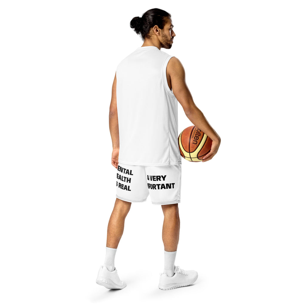 "Mental Health 988" Unisex Mesh Shorts White/Black