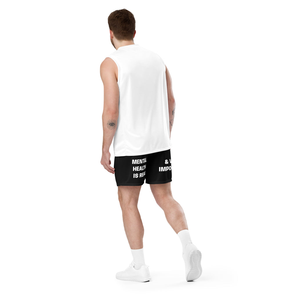 "Mental Health 988" Unisex Mesh Shorts Black/White