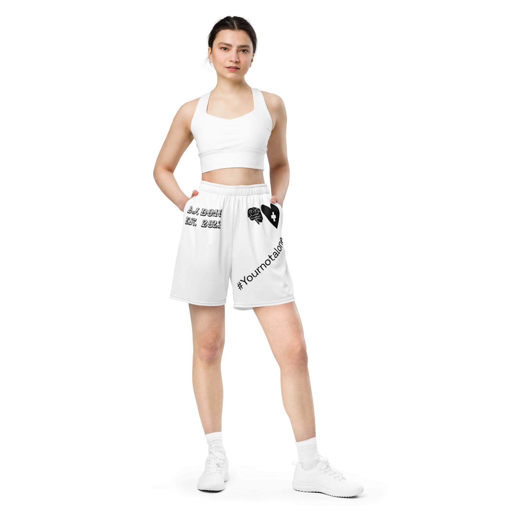 "Mental Health yournotalone" Unisex Mesh Shorts White/Black