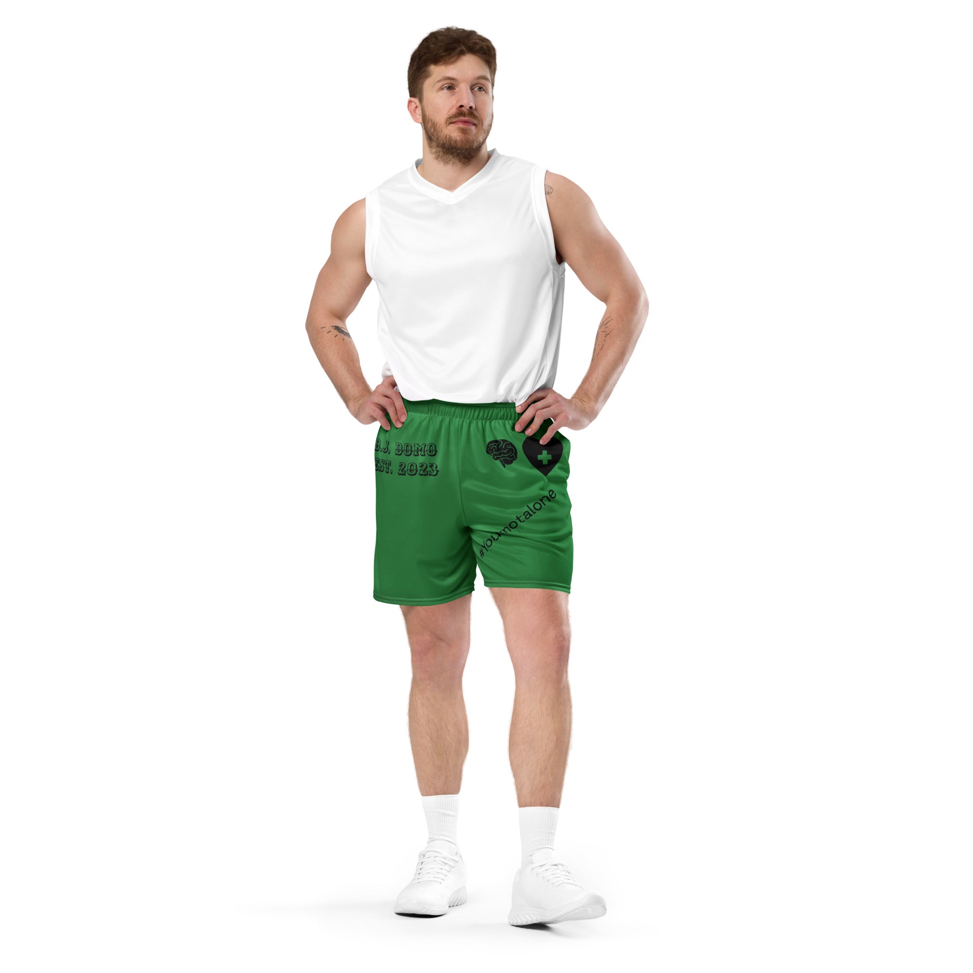 "Mental Health yournotalone" Unisex Mesh Shorts Green/Black