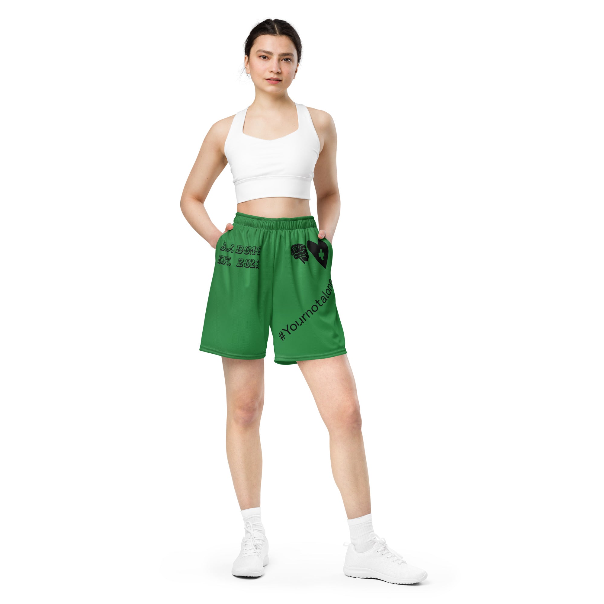 "Mental Health yournotalone" Unisex Mesh Shorts Green/Black