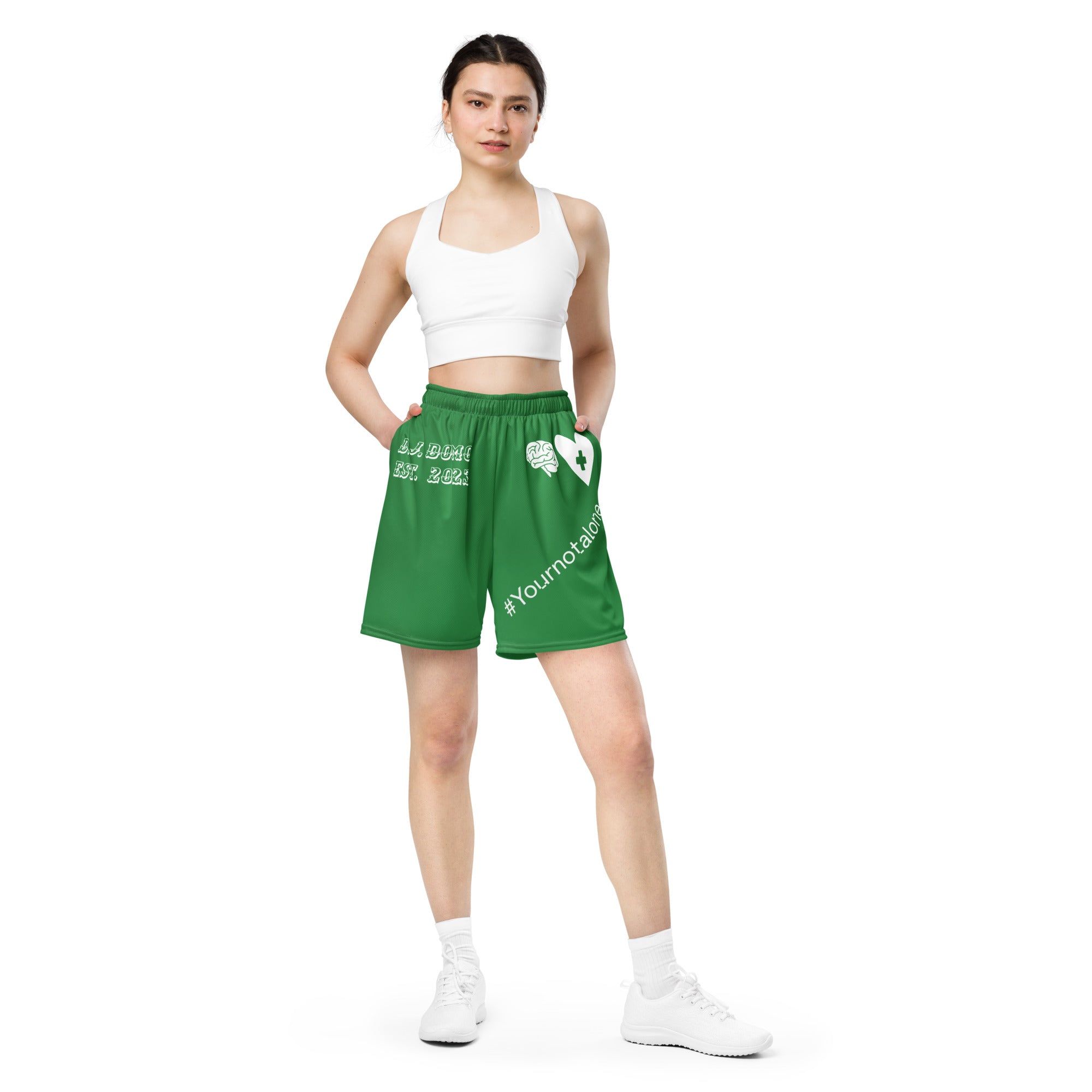 "Mental Health yournotalone" Unisex Mesh Shorts Green/White