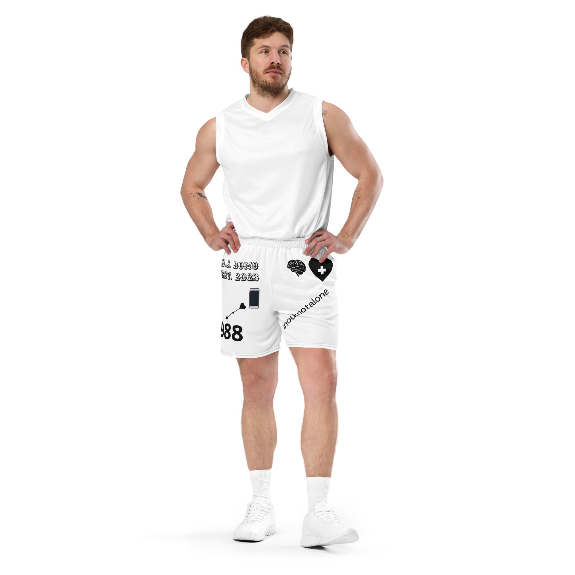 "Mental Health 988" Unisex Mesh Shorts White/Black
