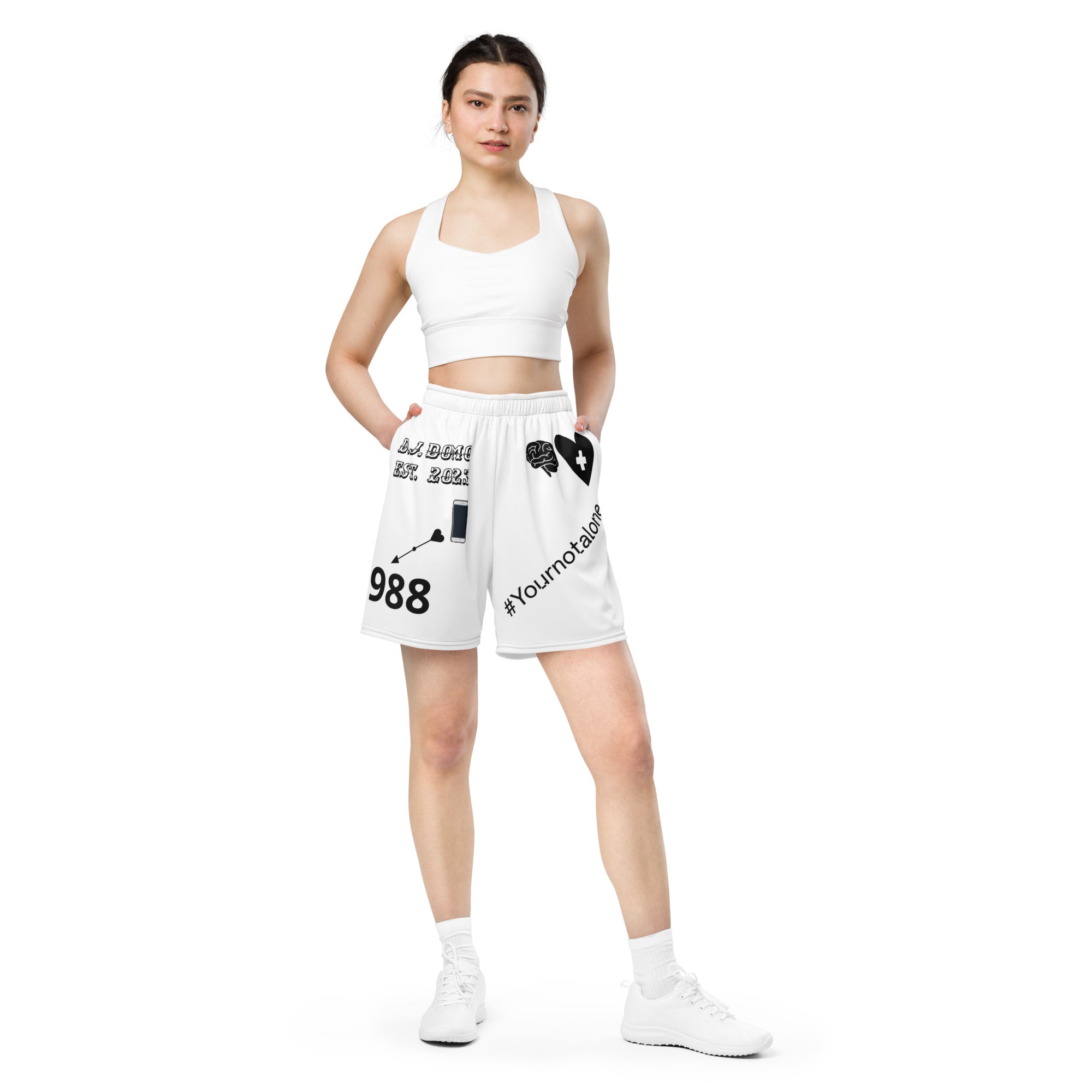 "Mental Health 988" Unisex Mesh Shorts White/Black