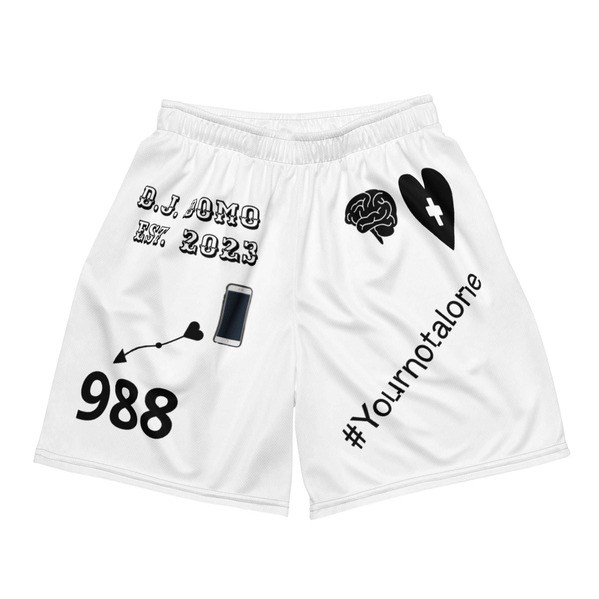 "Mental Health 988" Unisex Mesh Shorts White/Black