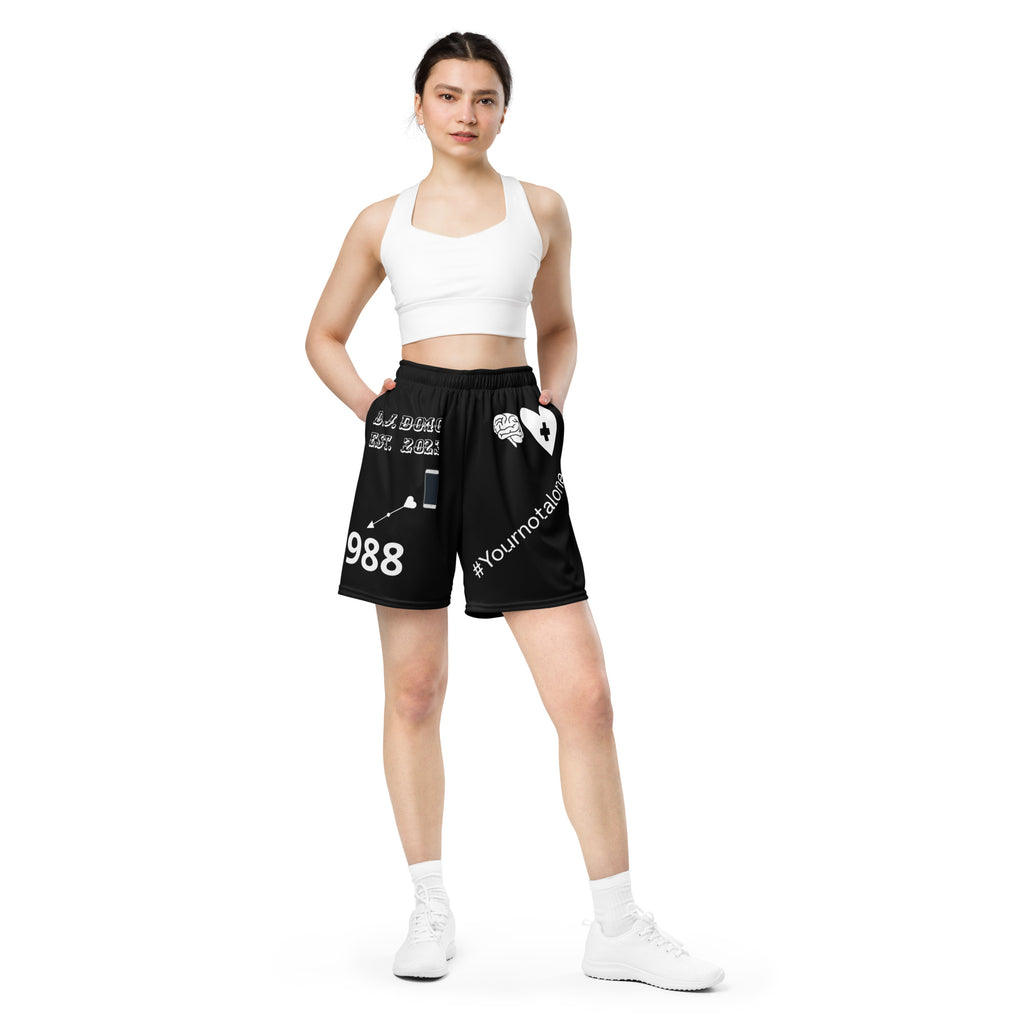"Mental Health 988" Unisex Mesh Shorts Black/White