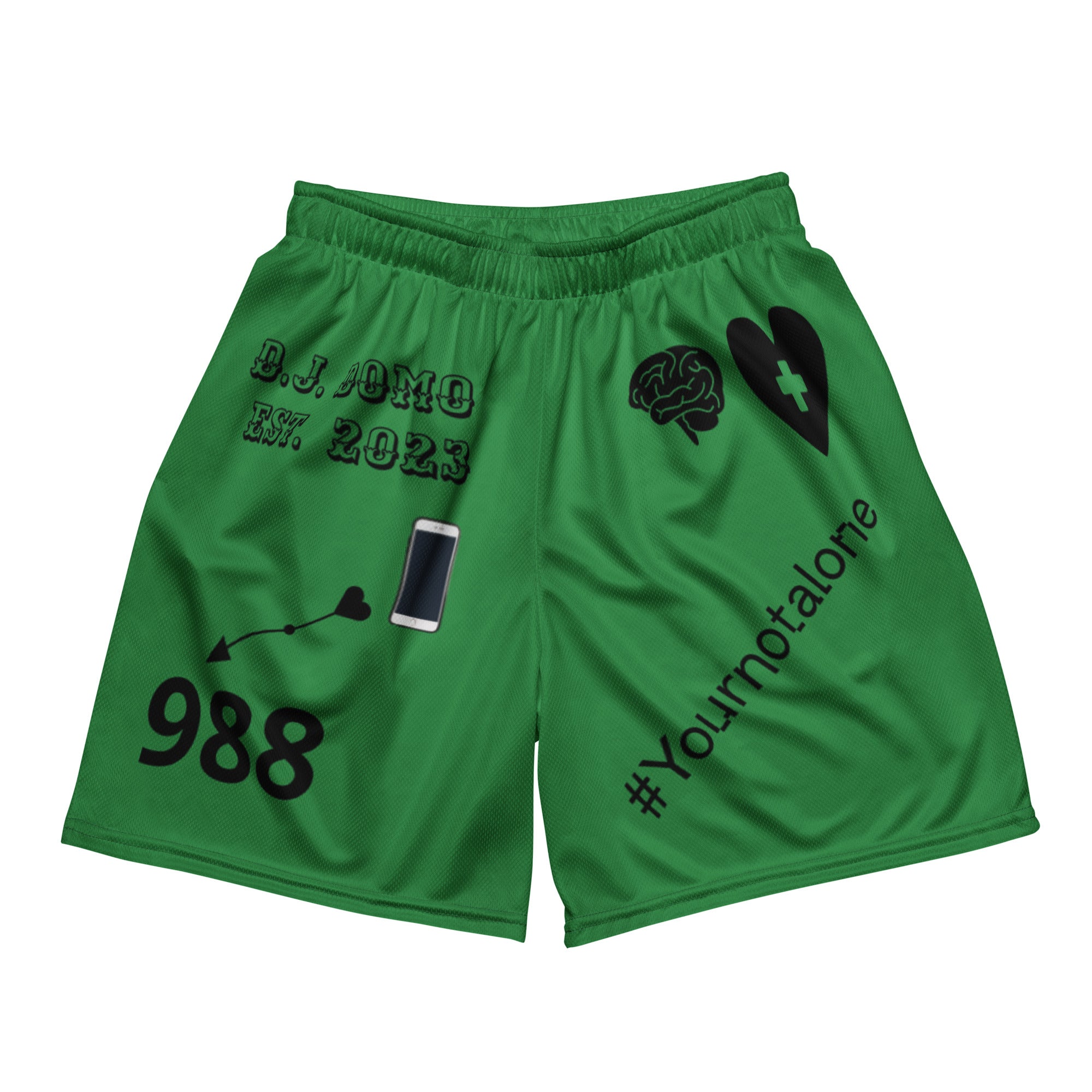 "Mental Health 988" Unisex Mesh Shorts Green/Black
