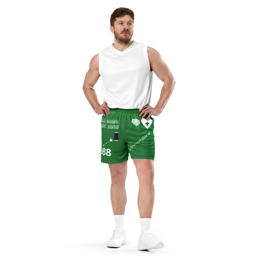 "Mental Health 988" Unisex Mesh Shorts Green/White