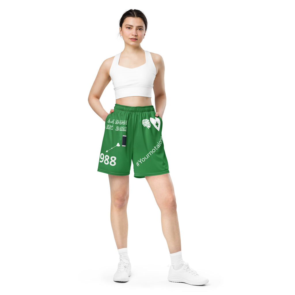 "Mental Health 988" Unisex Mesh Shorts Green/White