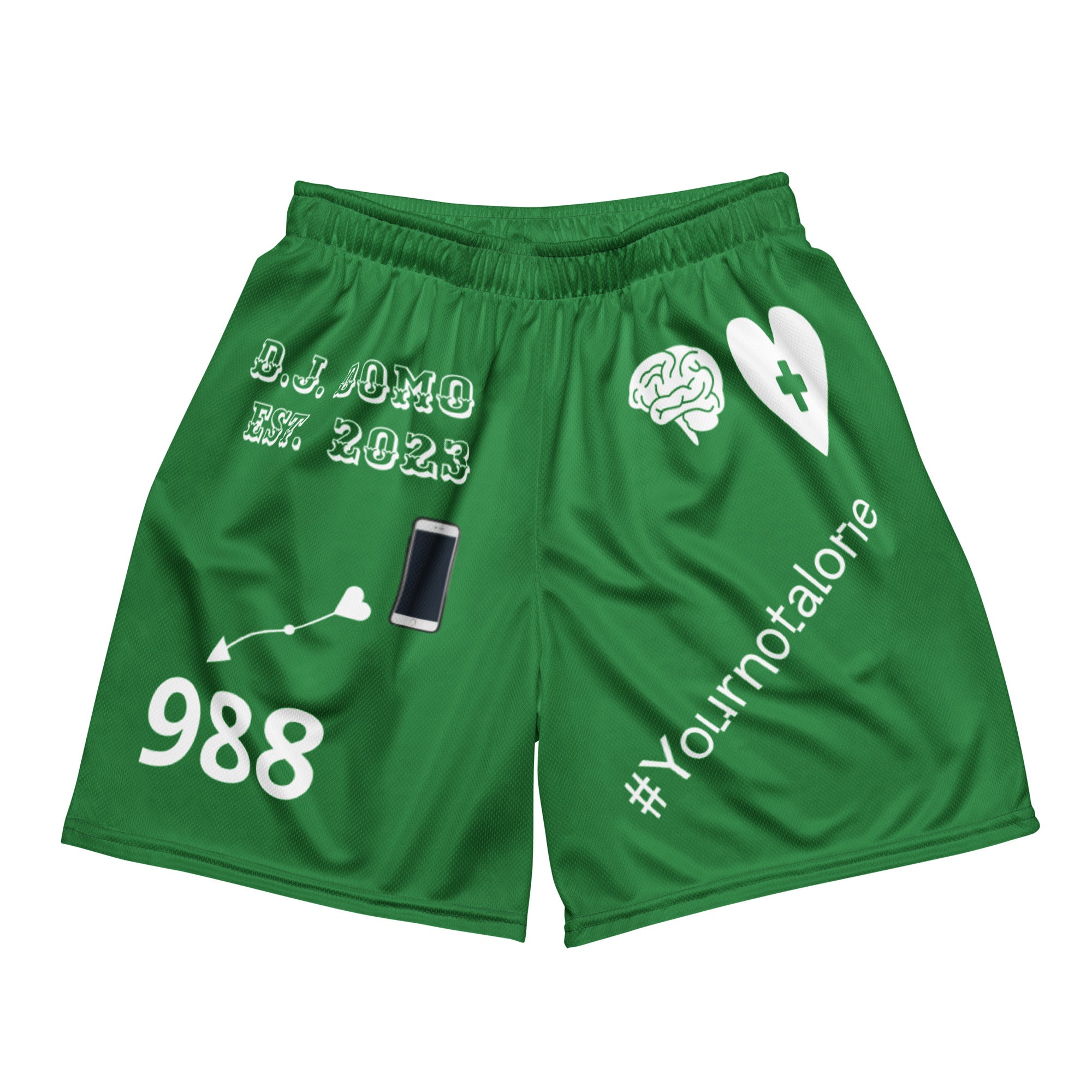 "Mental Health 988" Unisex Mesh Shorts Green/White