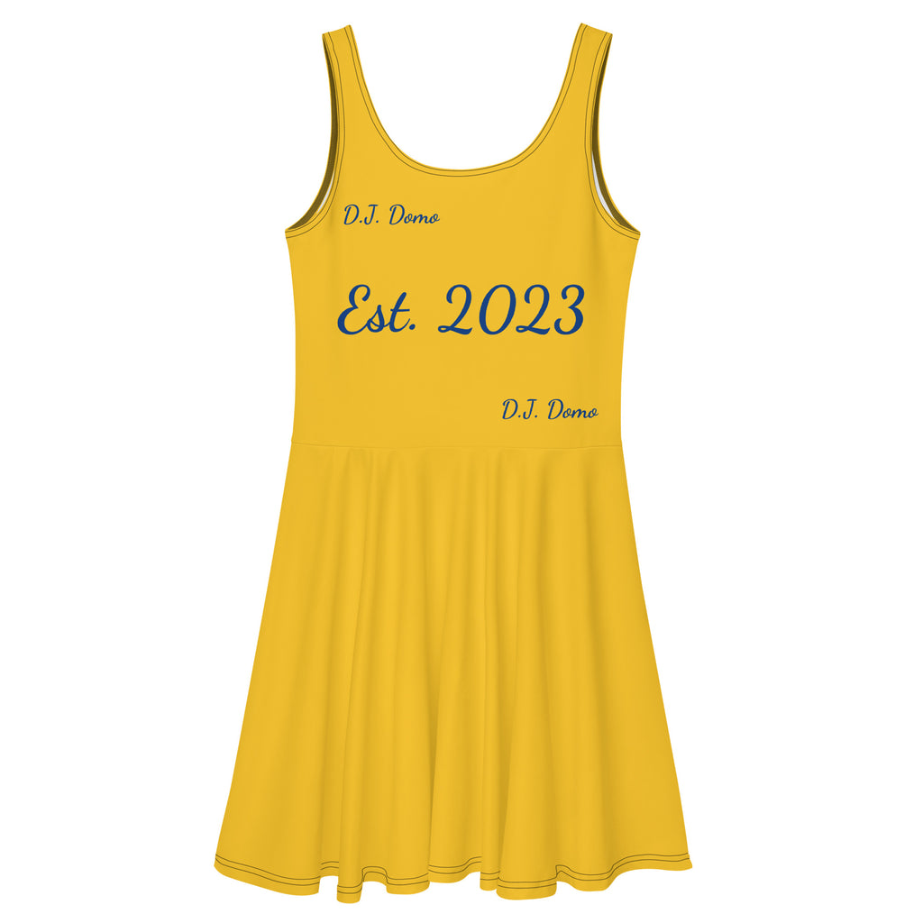 D.J. Domo "Cursive" Skater Dress Gold/Blue