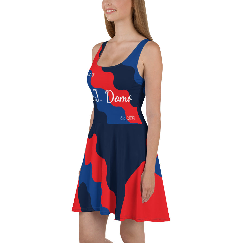 D.J. Domo "Fatigue Cursive" Skater Dress Red/Blue/White