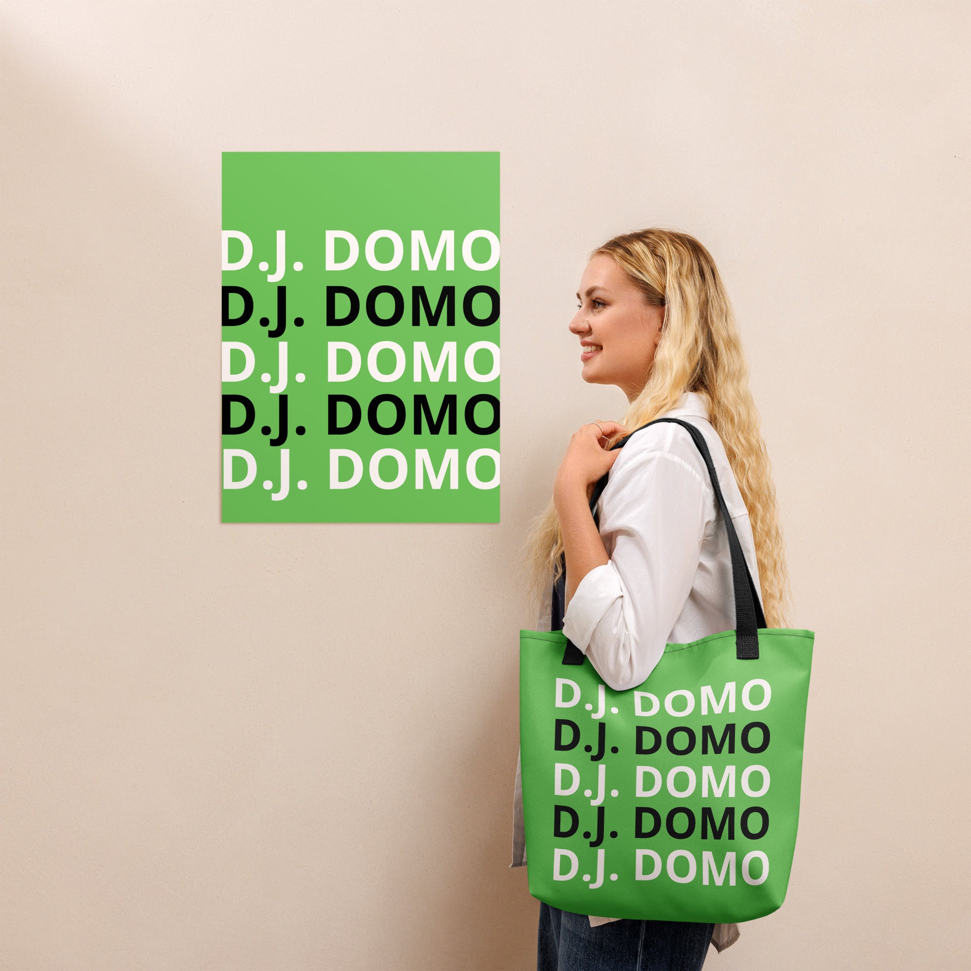 "Classic" Tote Bag Light Green/Black/White
