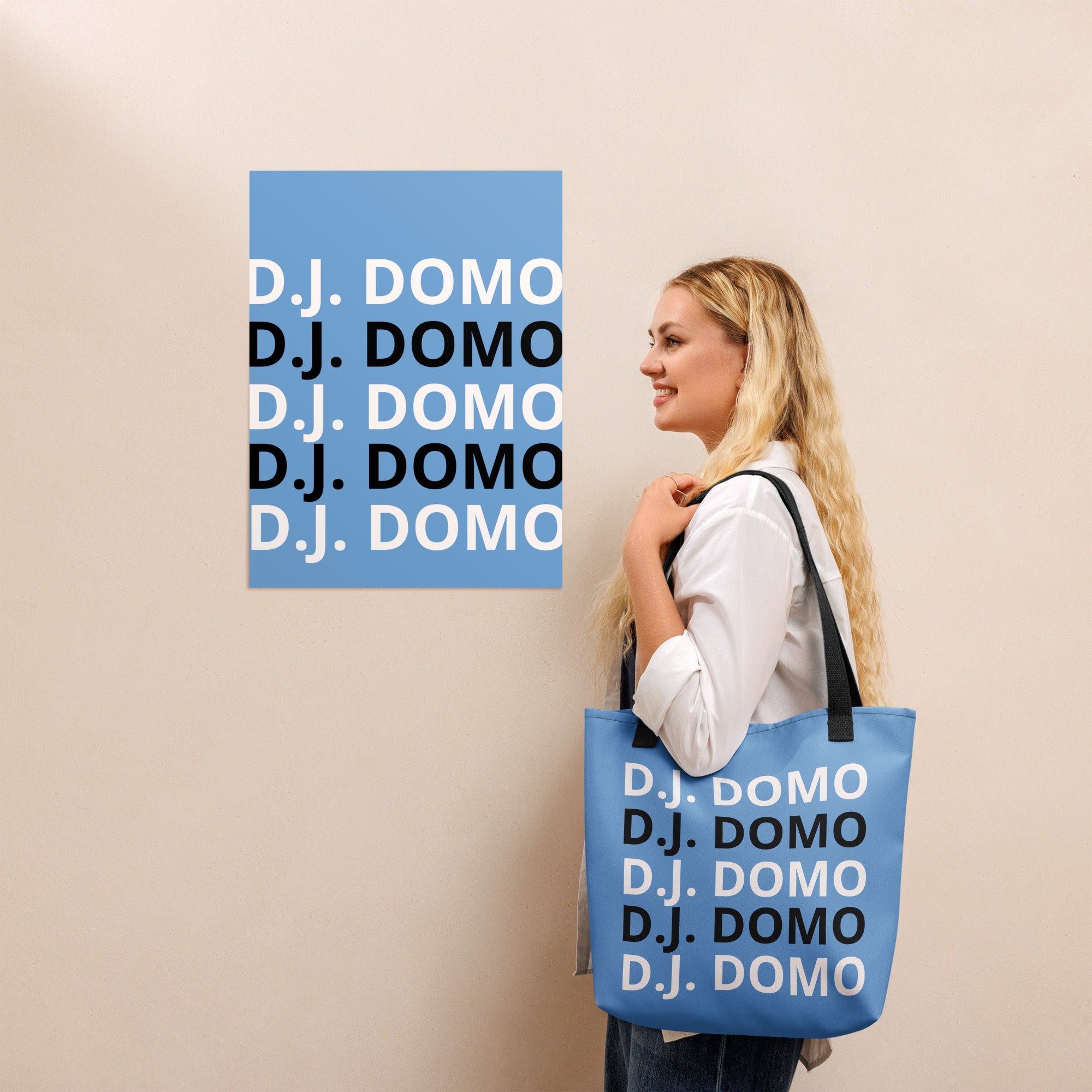 "Classic" Tote Bag Sky Blue/Black/White