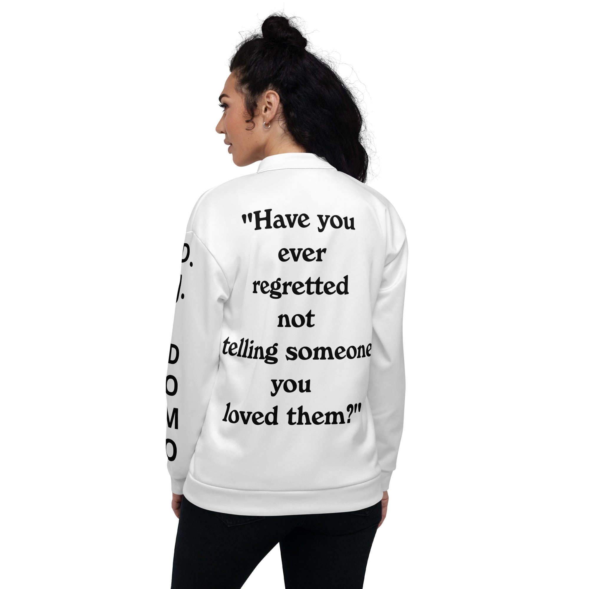 "Regretted" Unisex Bomber Jacket White/Black