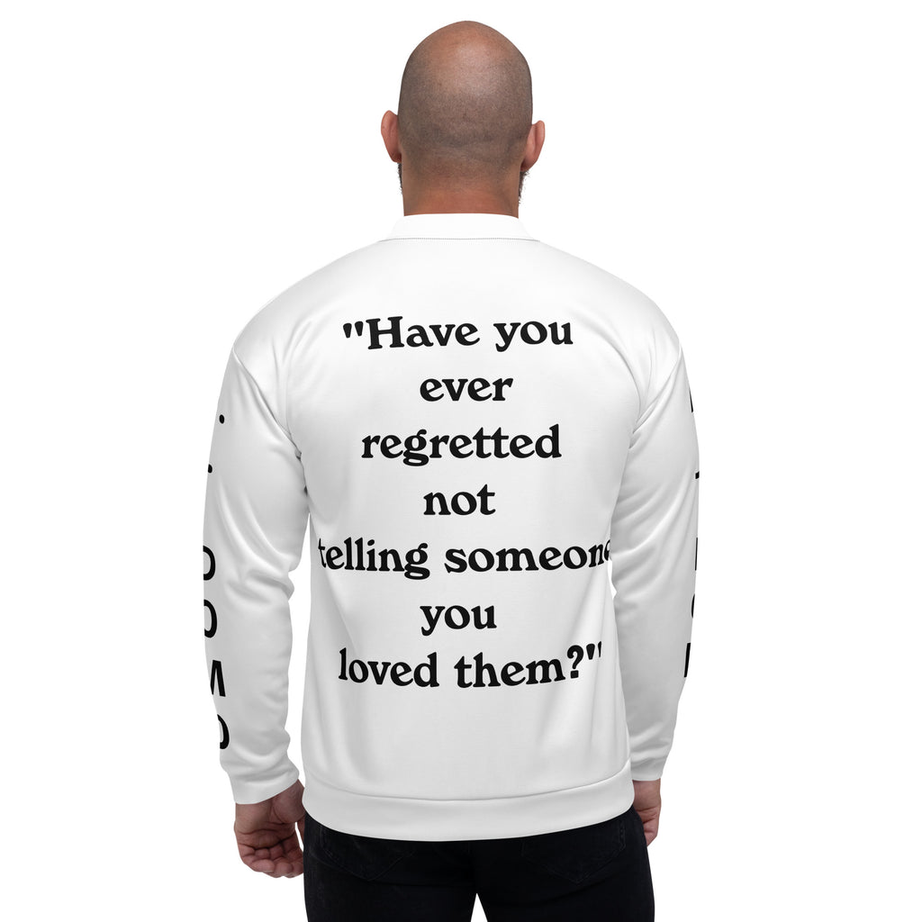 "Regretted" Unisex Bomber Jacket White/Black