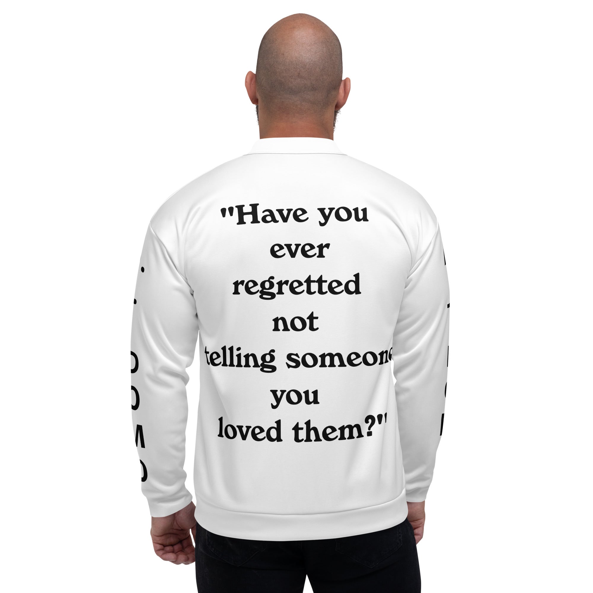 "Regretted" Unisex Bomber Jacket White/Black