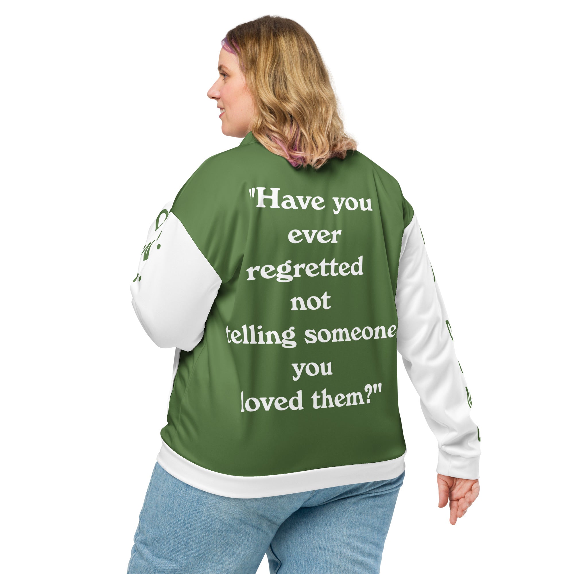"Regretted" Unisex Bomber Jacket Light Green/White