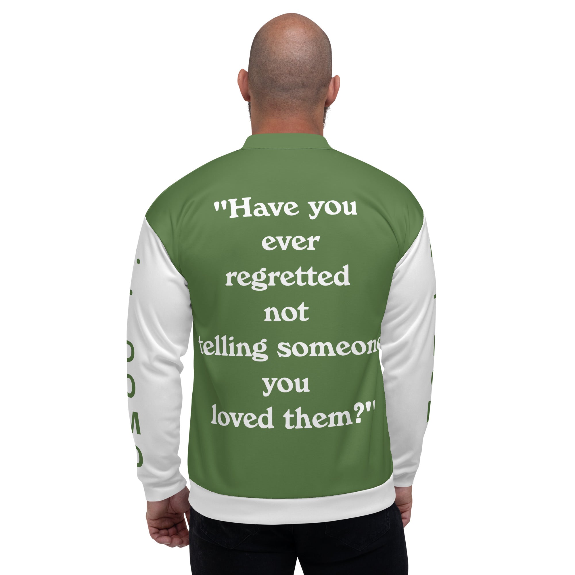 "Regretted" Unisex Bomber Jacket Light Green/White