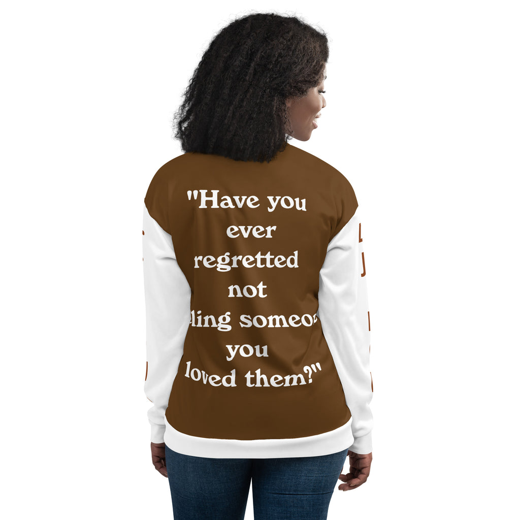 "Regretted" Unisex Bomber Jacket Brown/White
