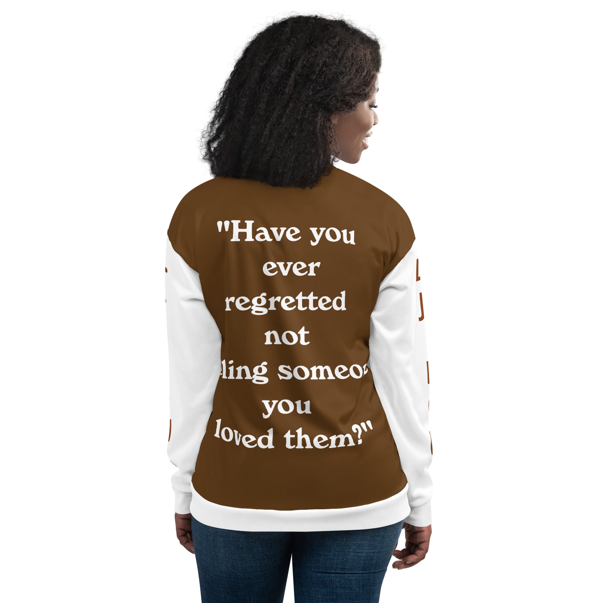 "Regretted" Unisex Bomber Jacket Brown/White