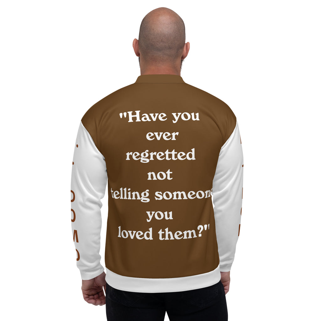 "Regretted" Unisex Bomber Jacket Brown/White