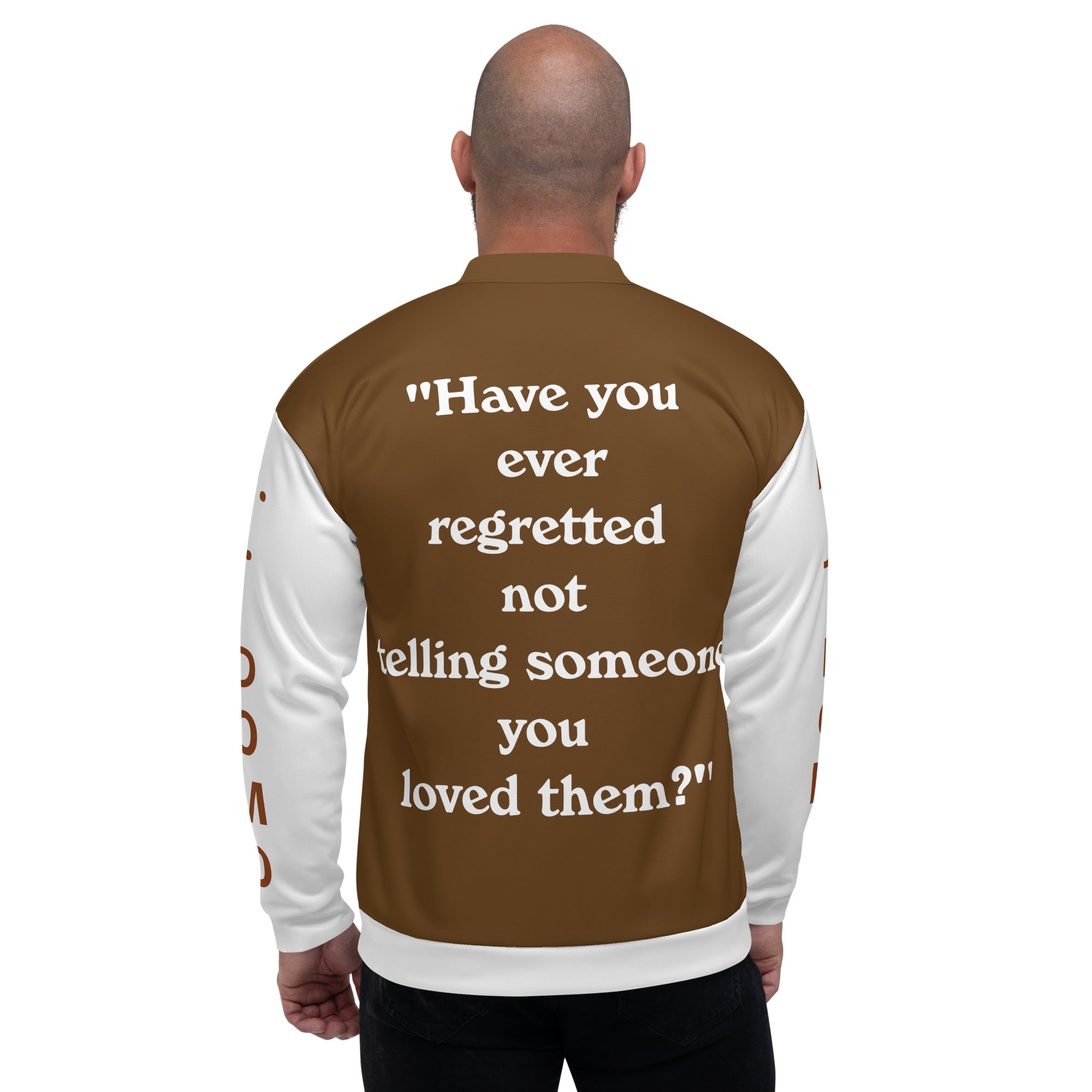 "Regretted" Unisex Bomber Jacket Brown/White