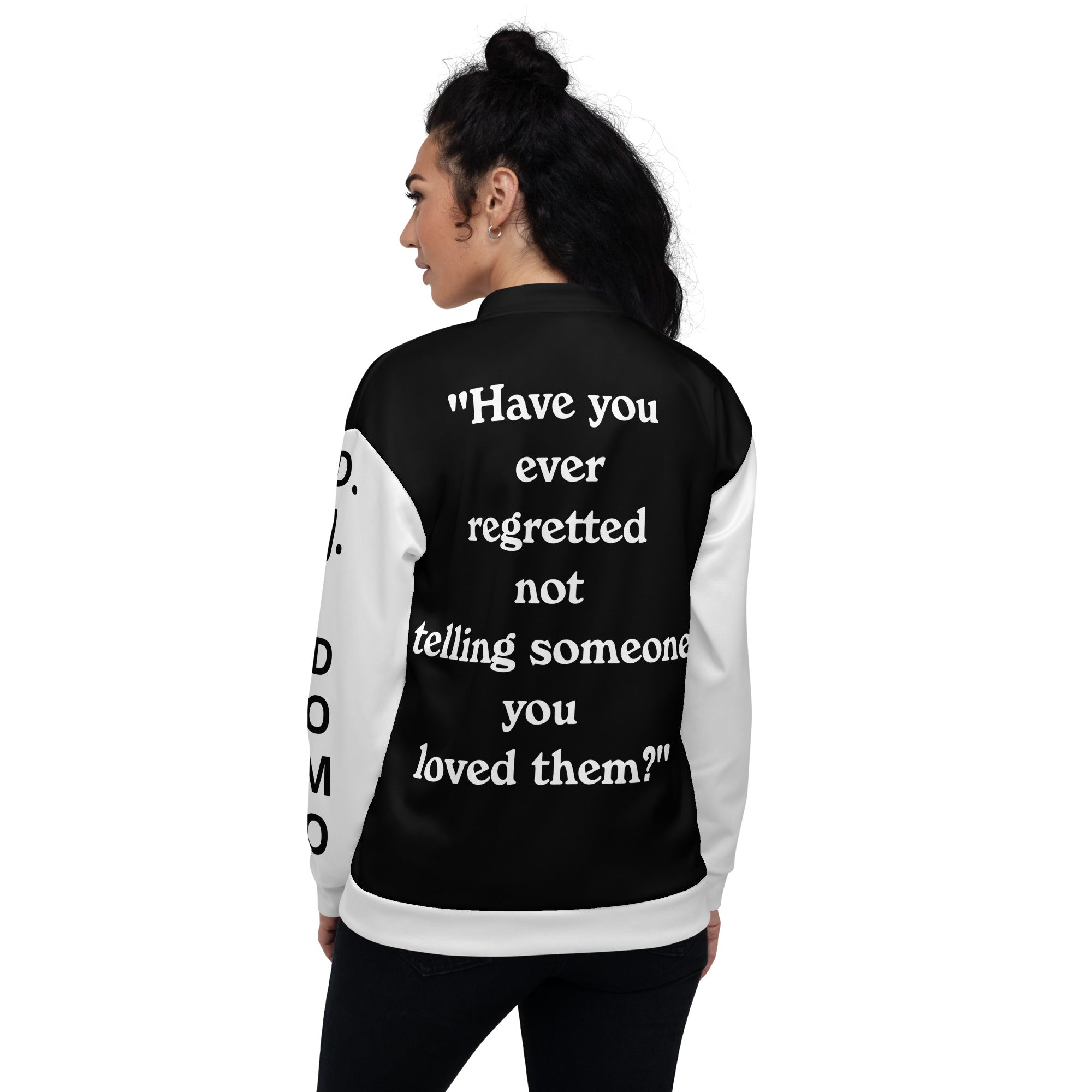 "Regretted" Unisex Bomber Jacket Black/White