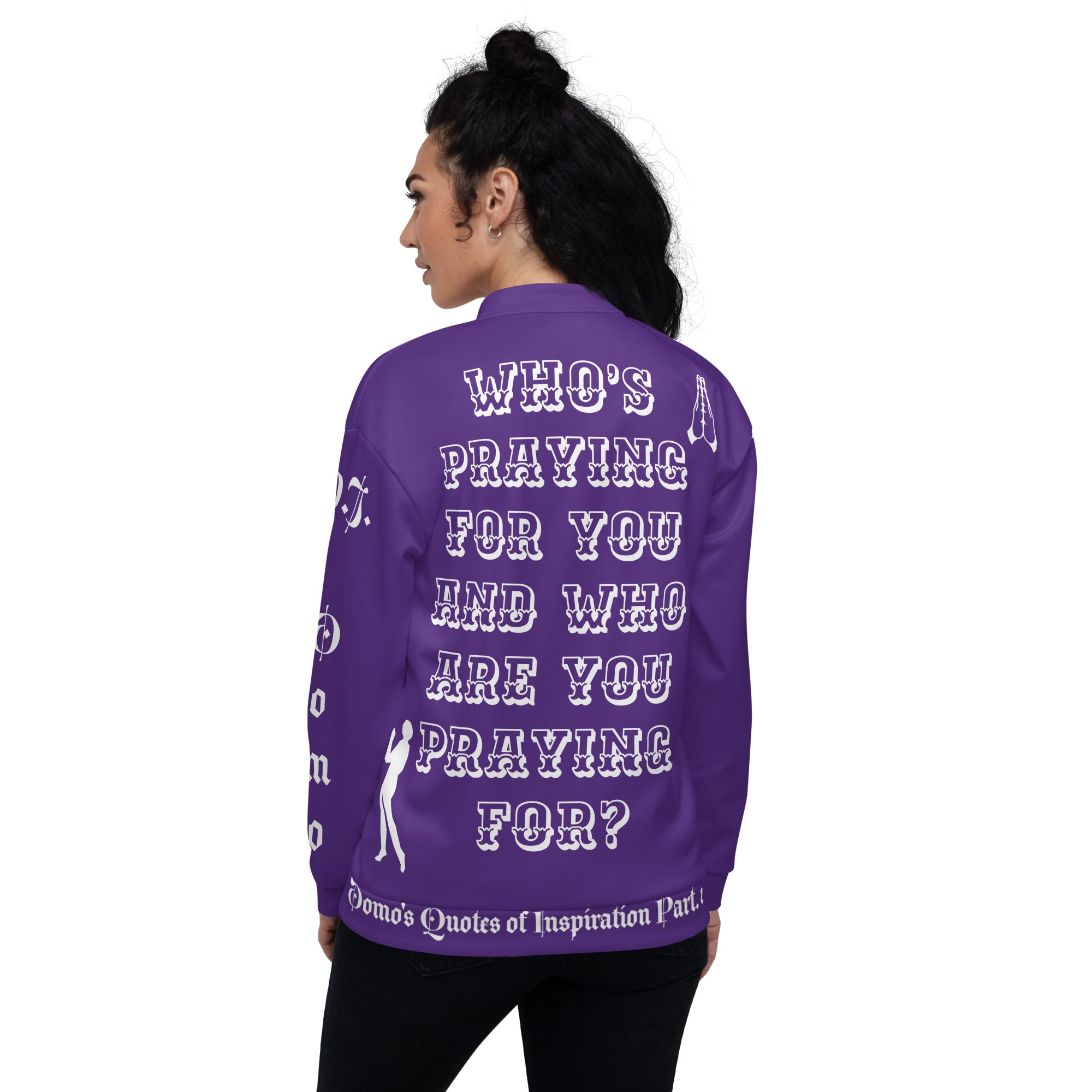 "PRAYER" Unisex Bomber Jacket Purple/White
