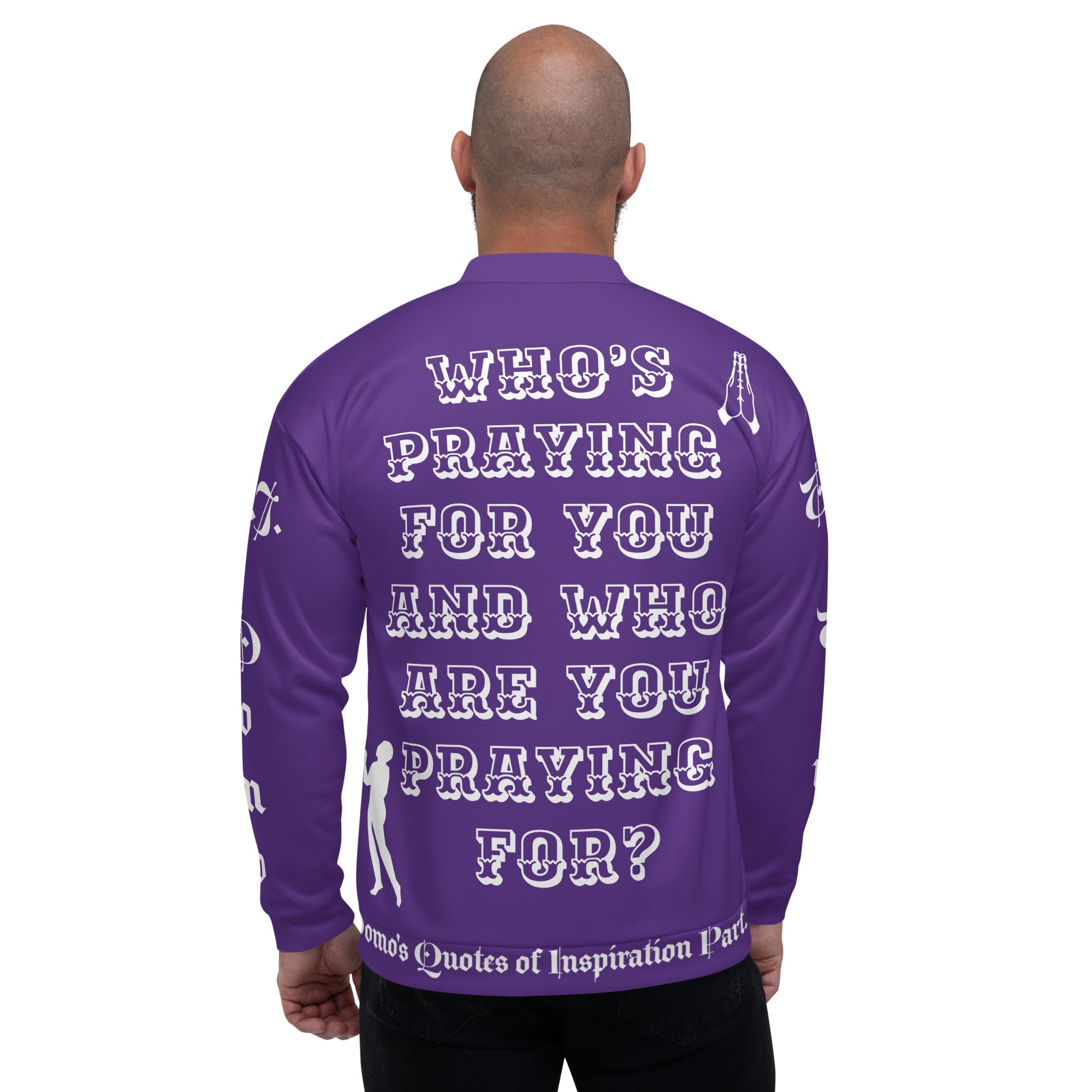"PRAYER" Unisex Bomber Jacket Purple/White