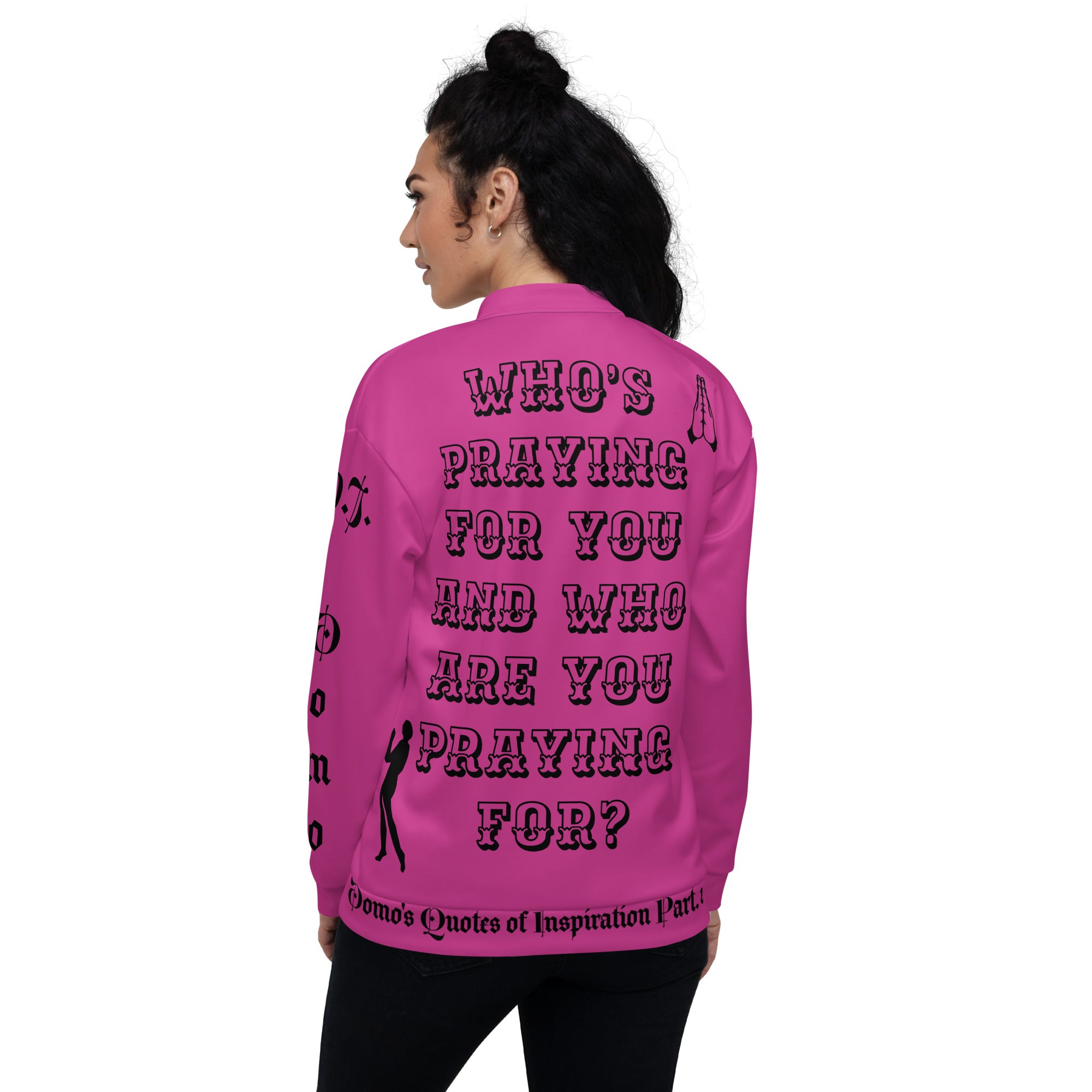 "PRAYER" Unisex Bomber Jacket Pink/Black