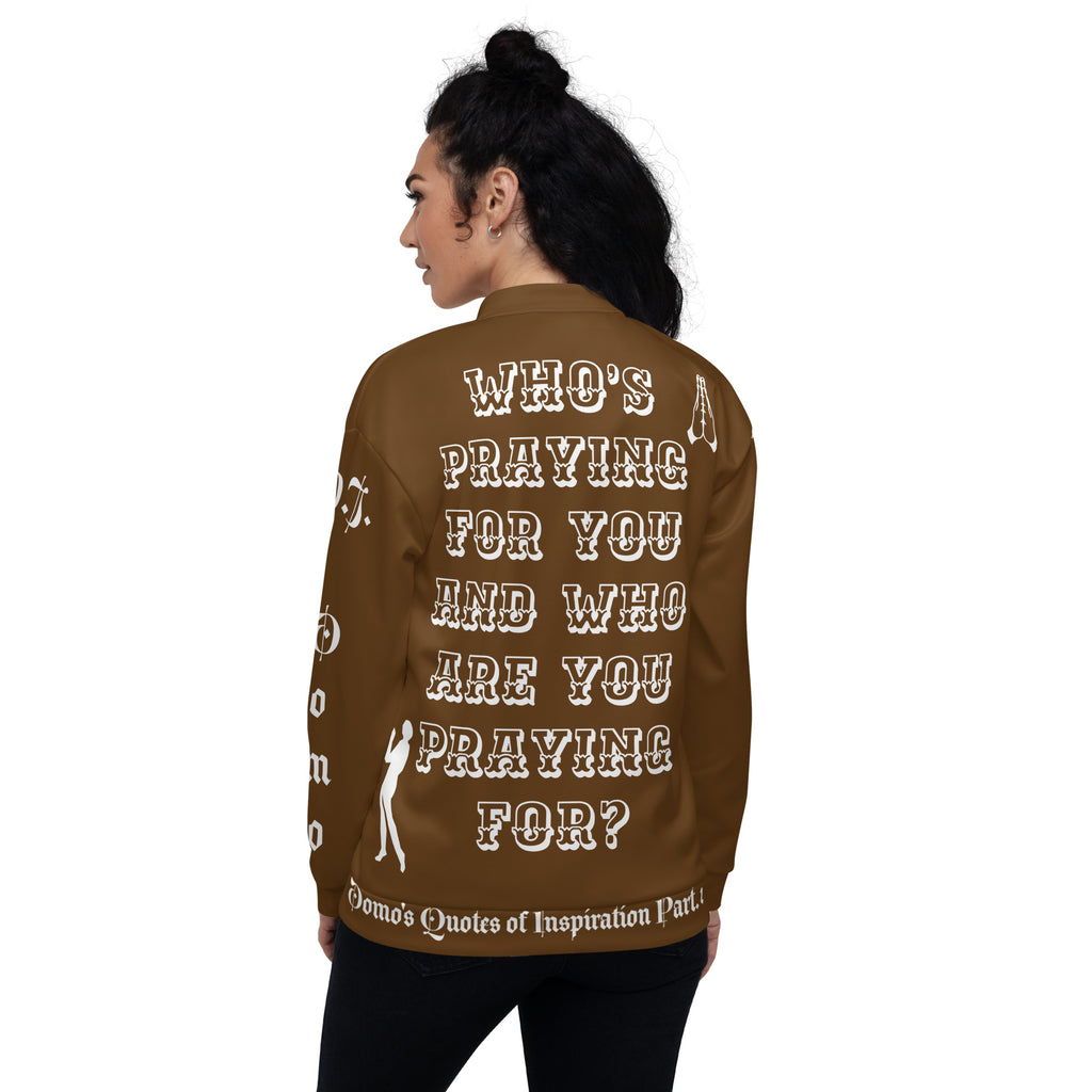 "PRAYER" Unisex Bomber Jacket Brown/White