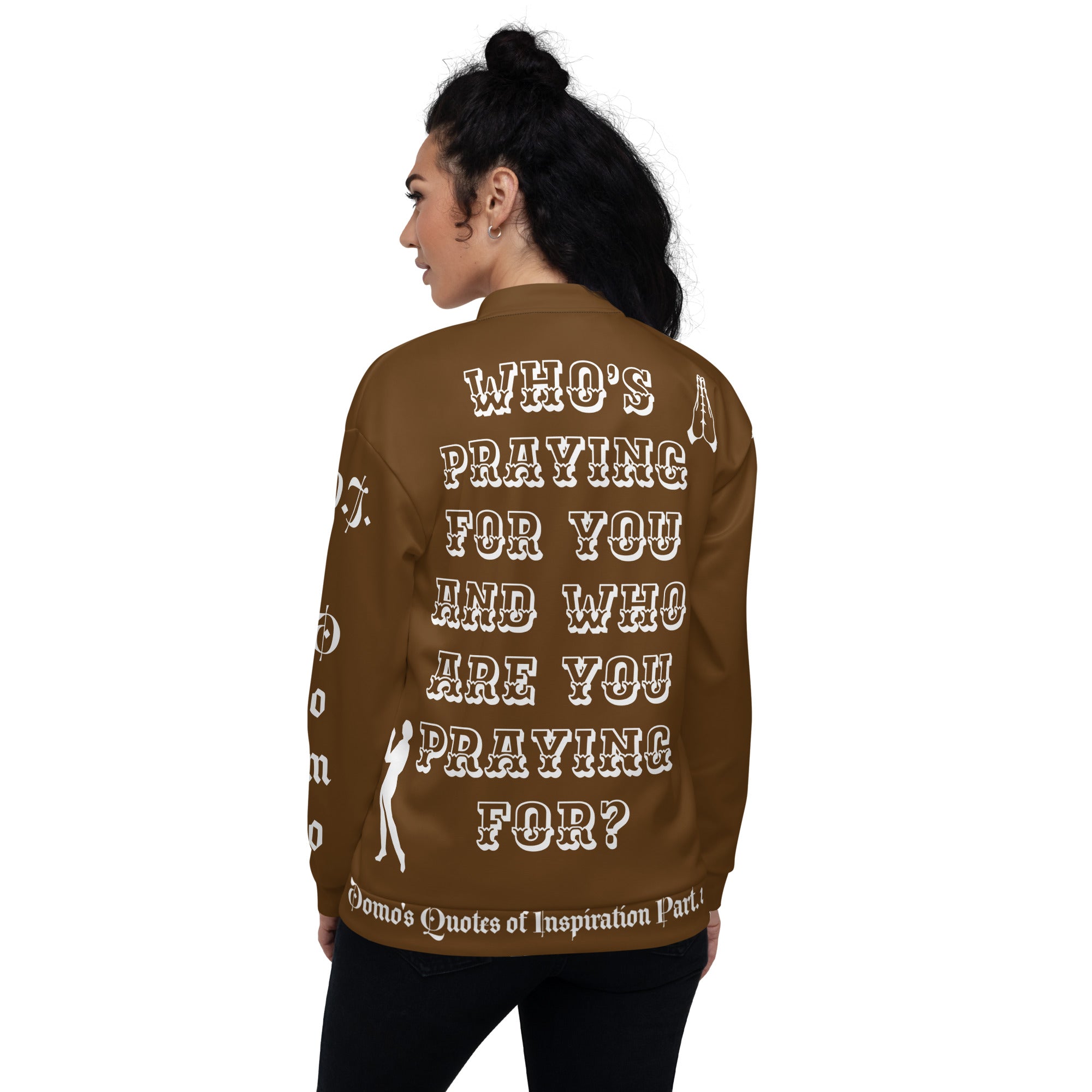 "PRAYER" Unisex Bomber Jacket Brown/White