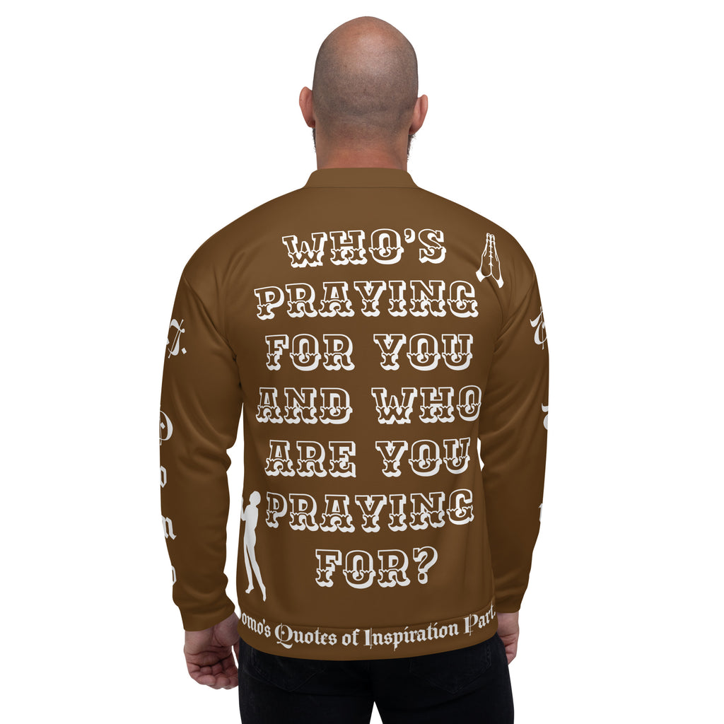 "PRAYER" Unisex Bomber Jacket Brown/White
