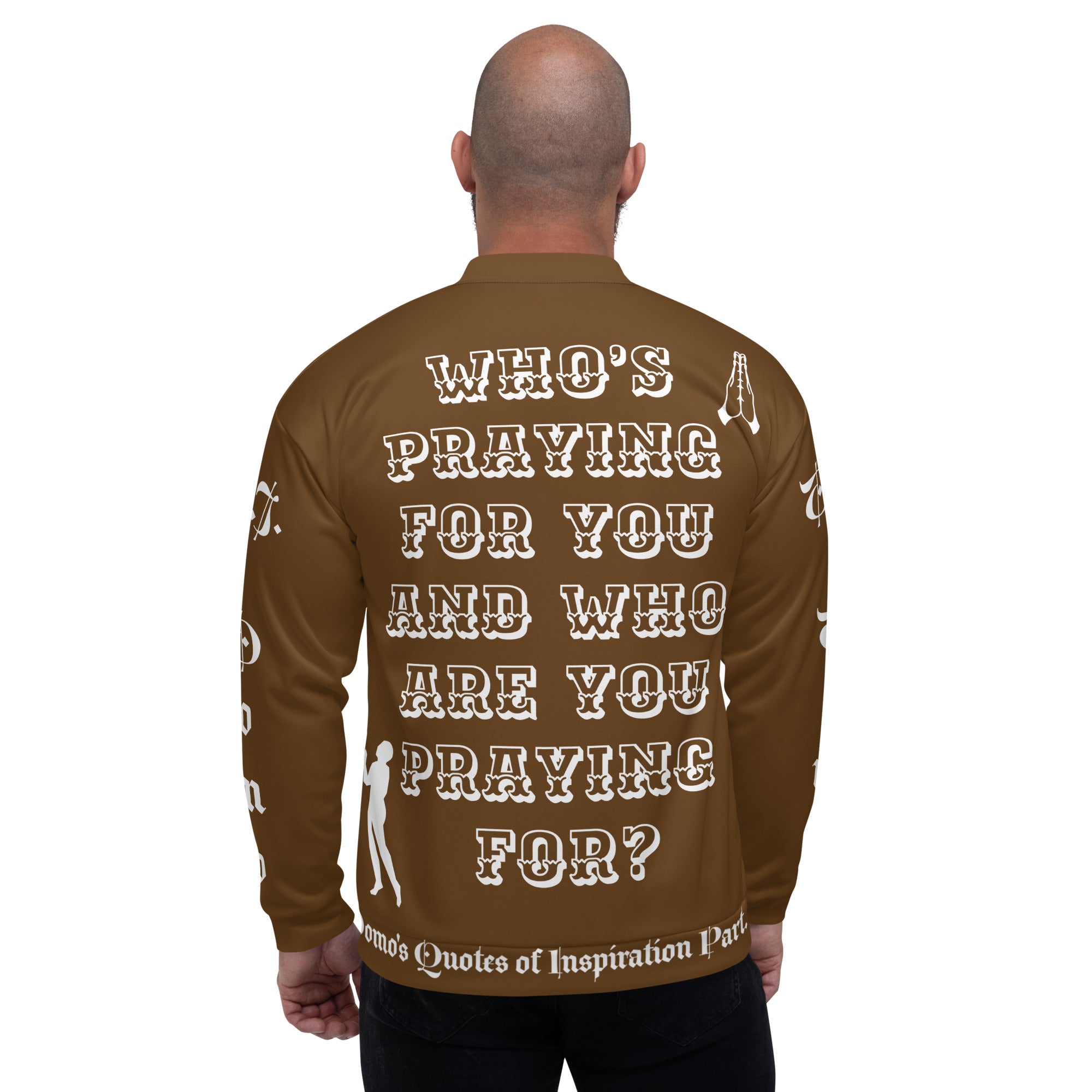 "PRAYER" Unisex Bomber Jacket Brown/White
