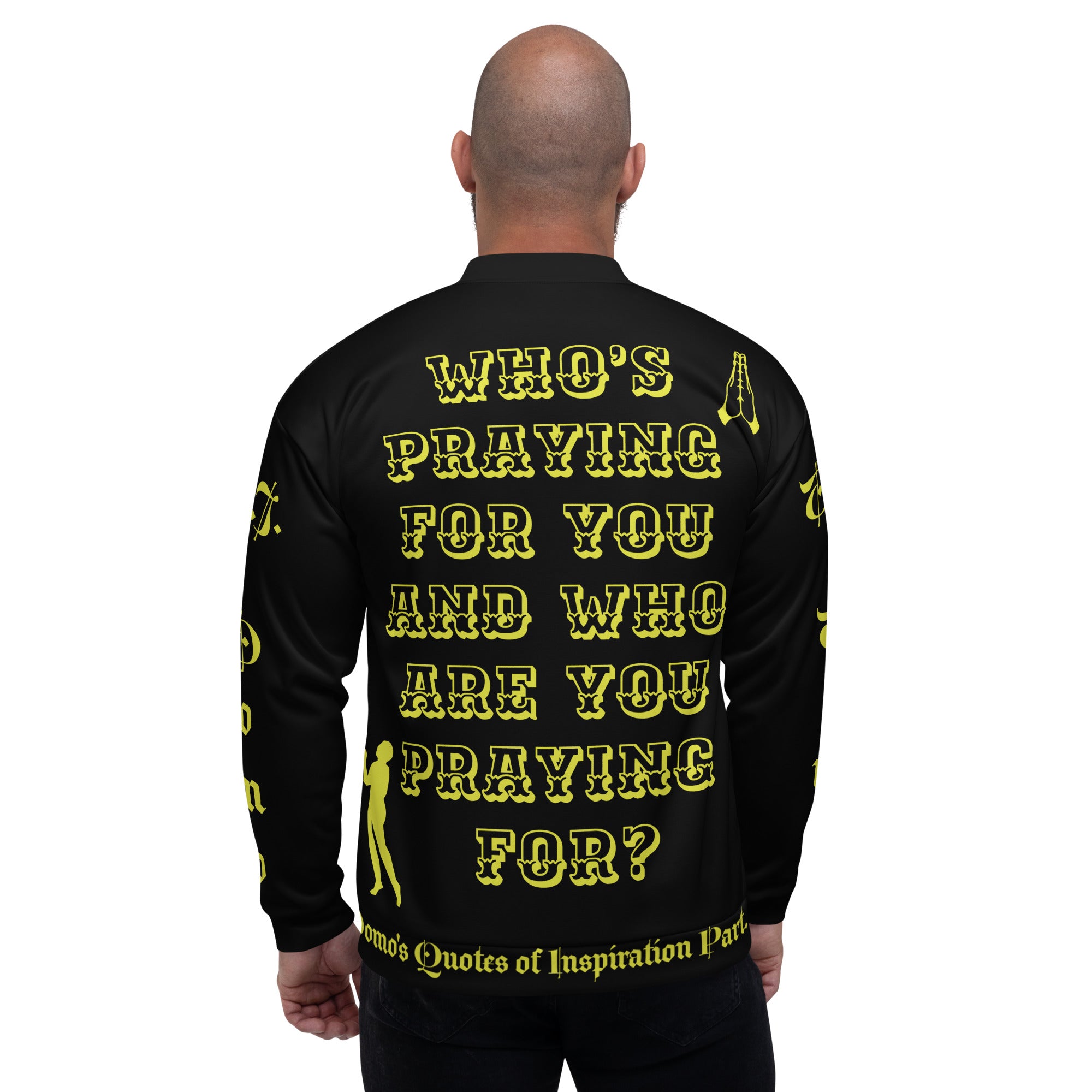 "PRAYER" Unisex Bomber Jacket Black/Gold