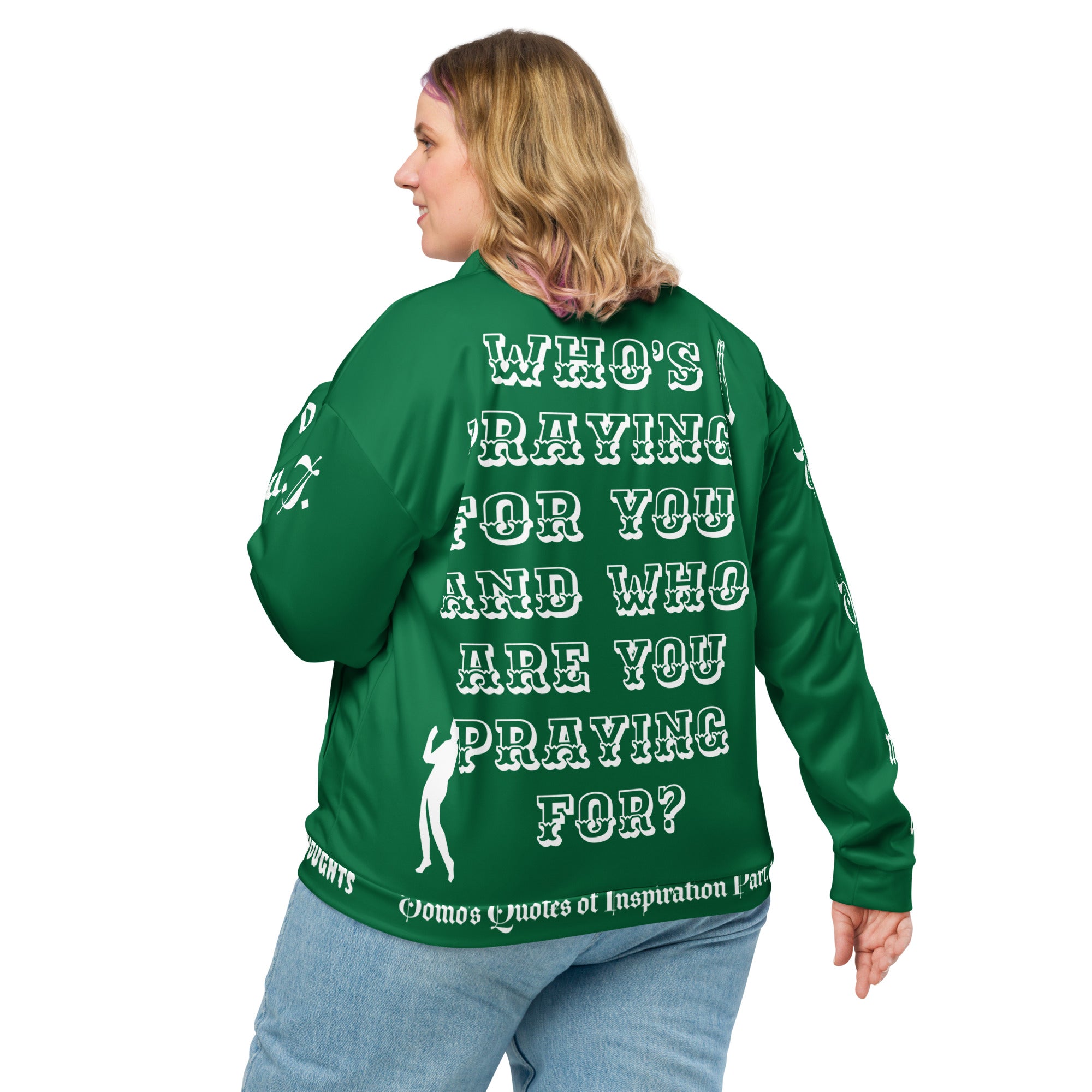 "PRAYER" Unisex Bomber Jacket Green/White