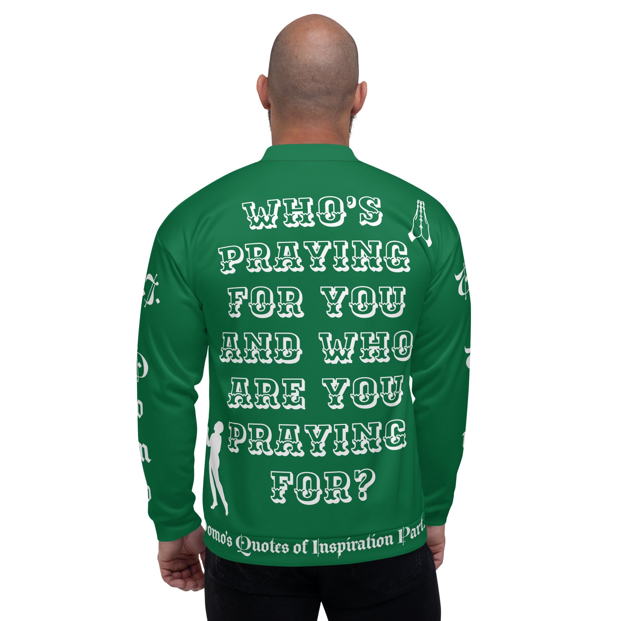 "PRAYER" Unisex Bomber Jacket Green/White