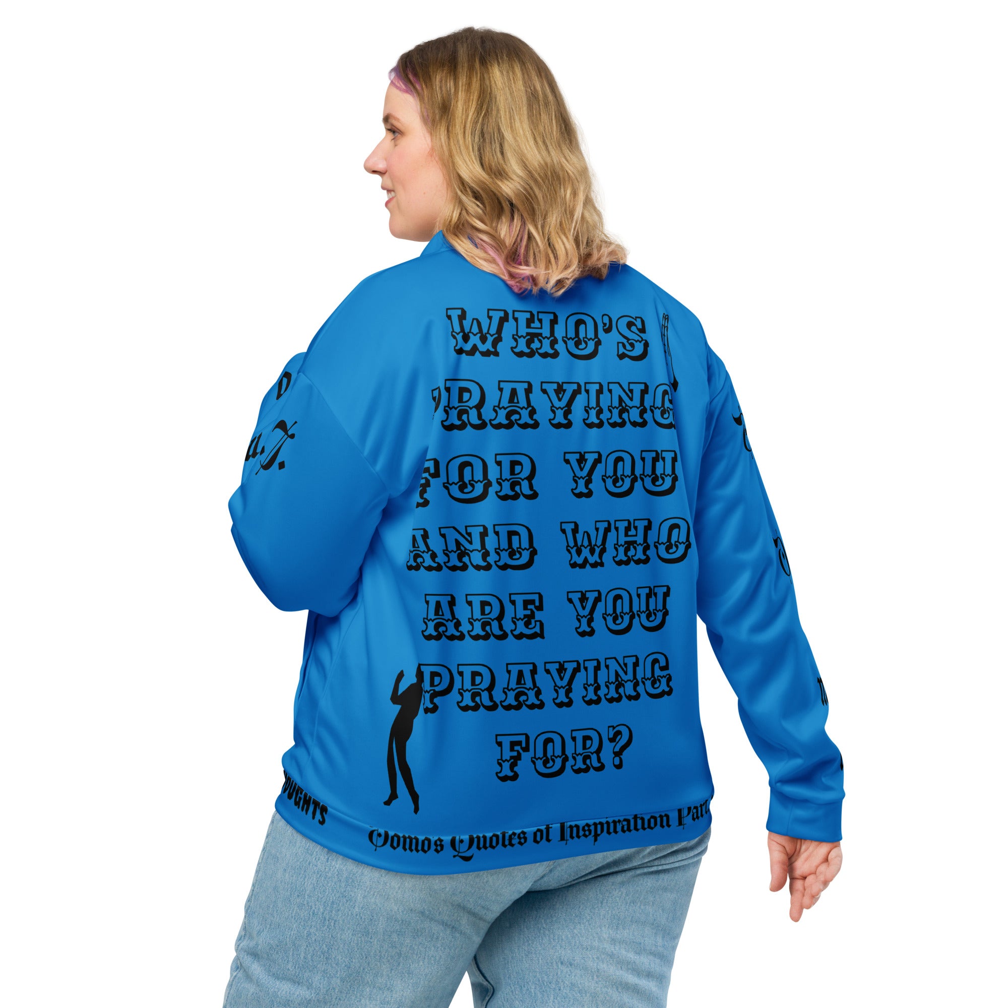 "PRAYER" Unisex Bomber Jacket Light Blue/Black