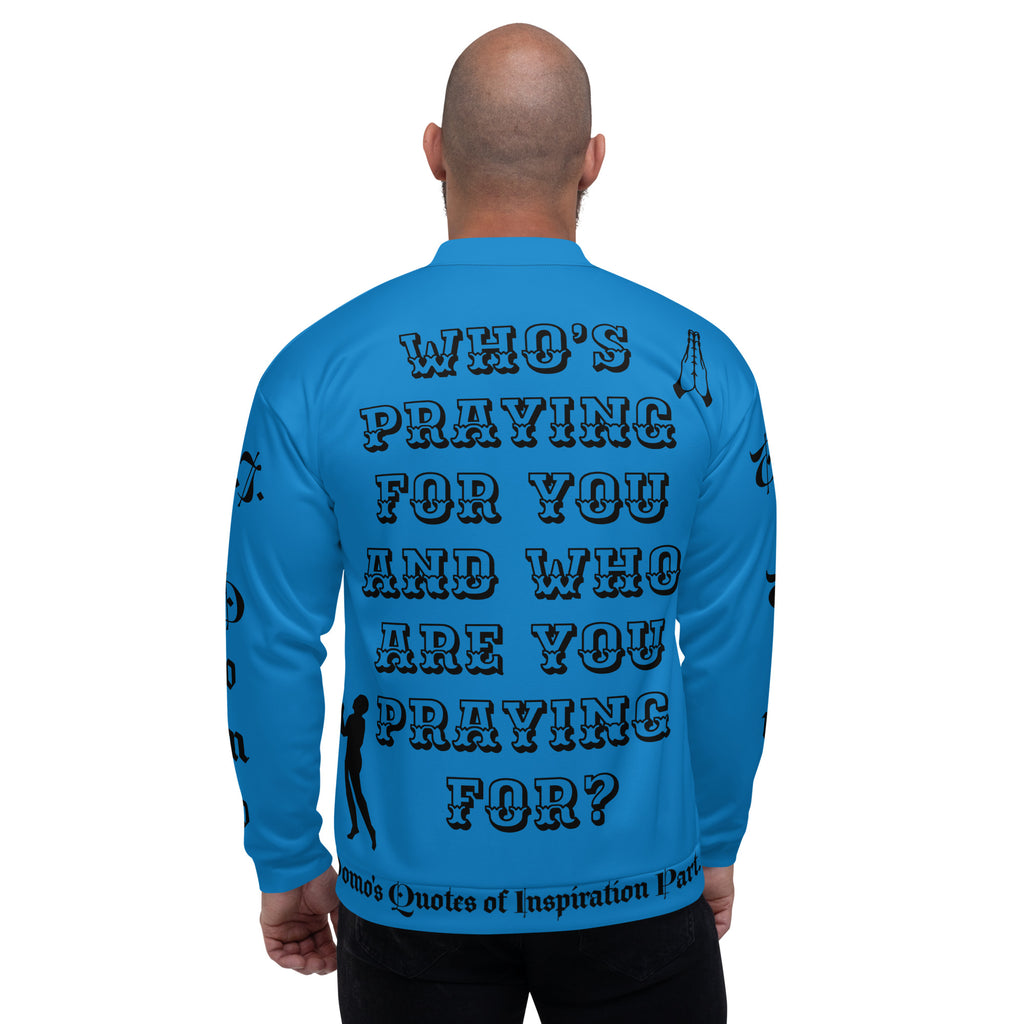 "PRAYER" Unisex Bomber Jacket Light Blue/Black