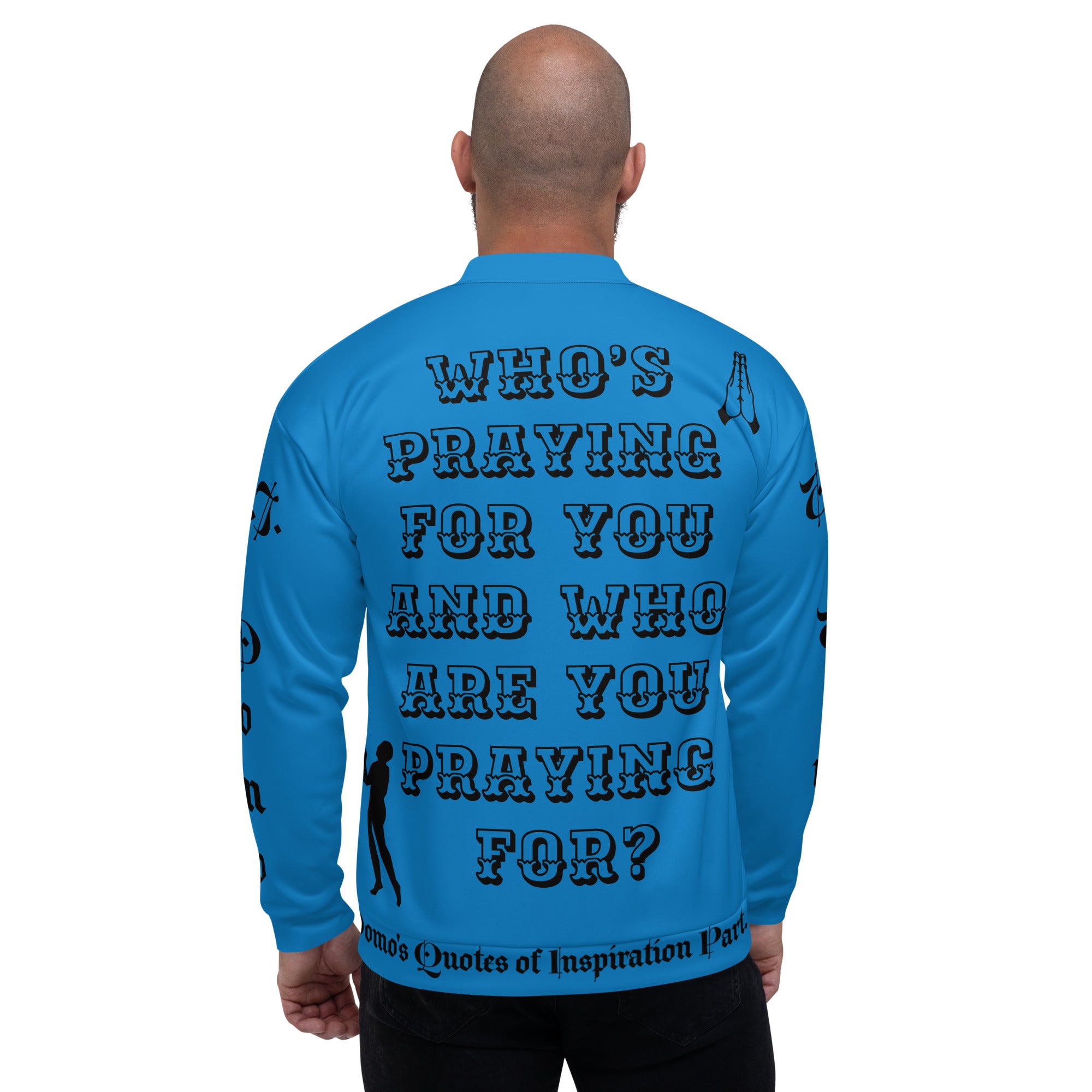 "PRAYER" Unisex Bomber Jacket Light Blue/Black