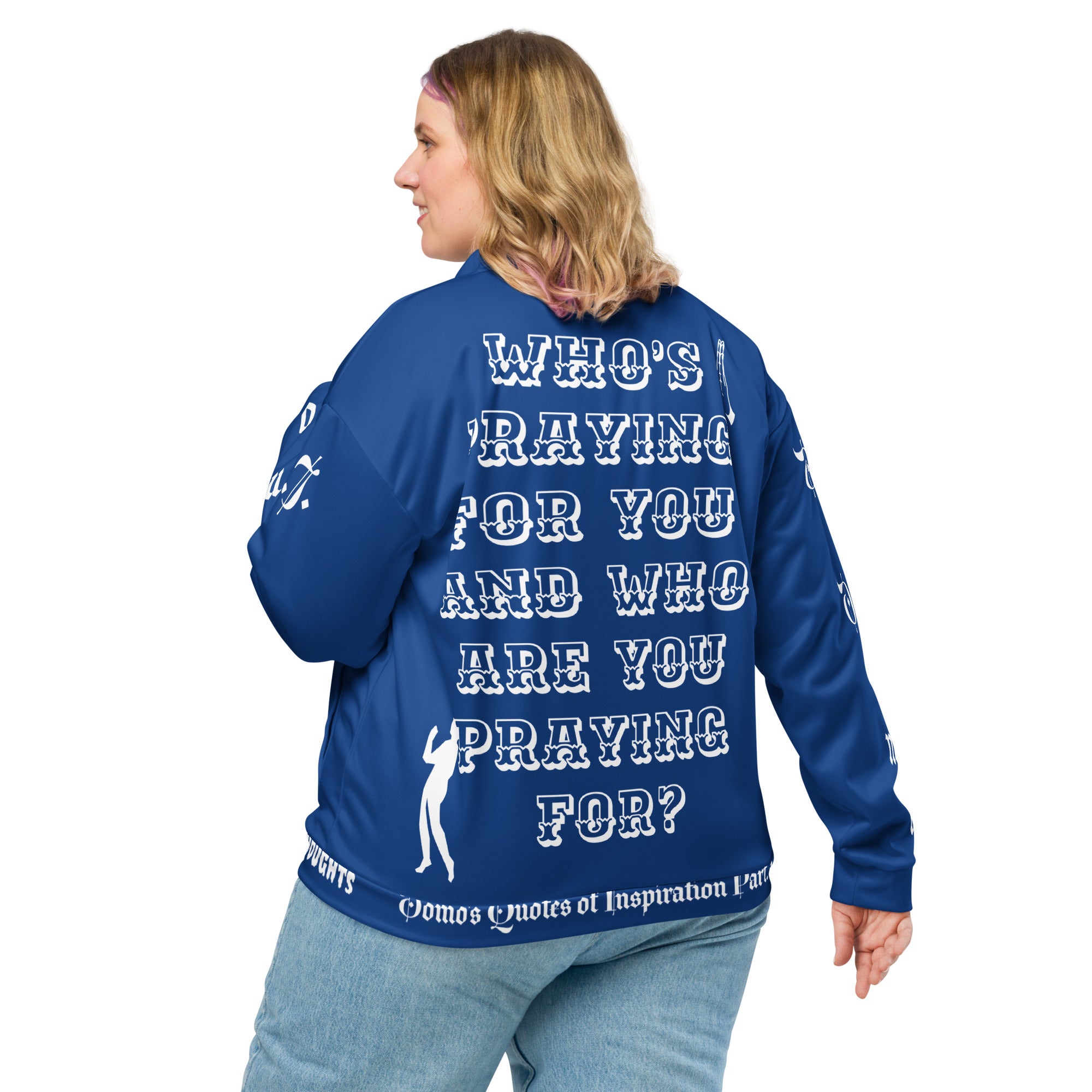 "PRAYER" Unisex Bomber Jacket Dark Blue/White