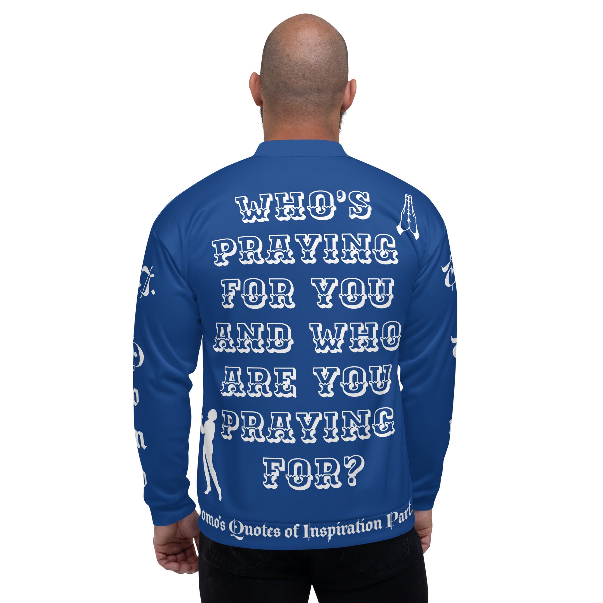 "PRAYER" Unisex Bomber Jacket Dark Blue/White