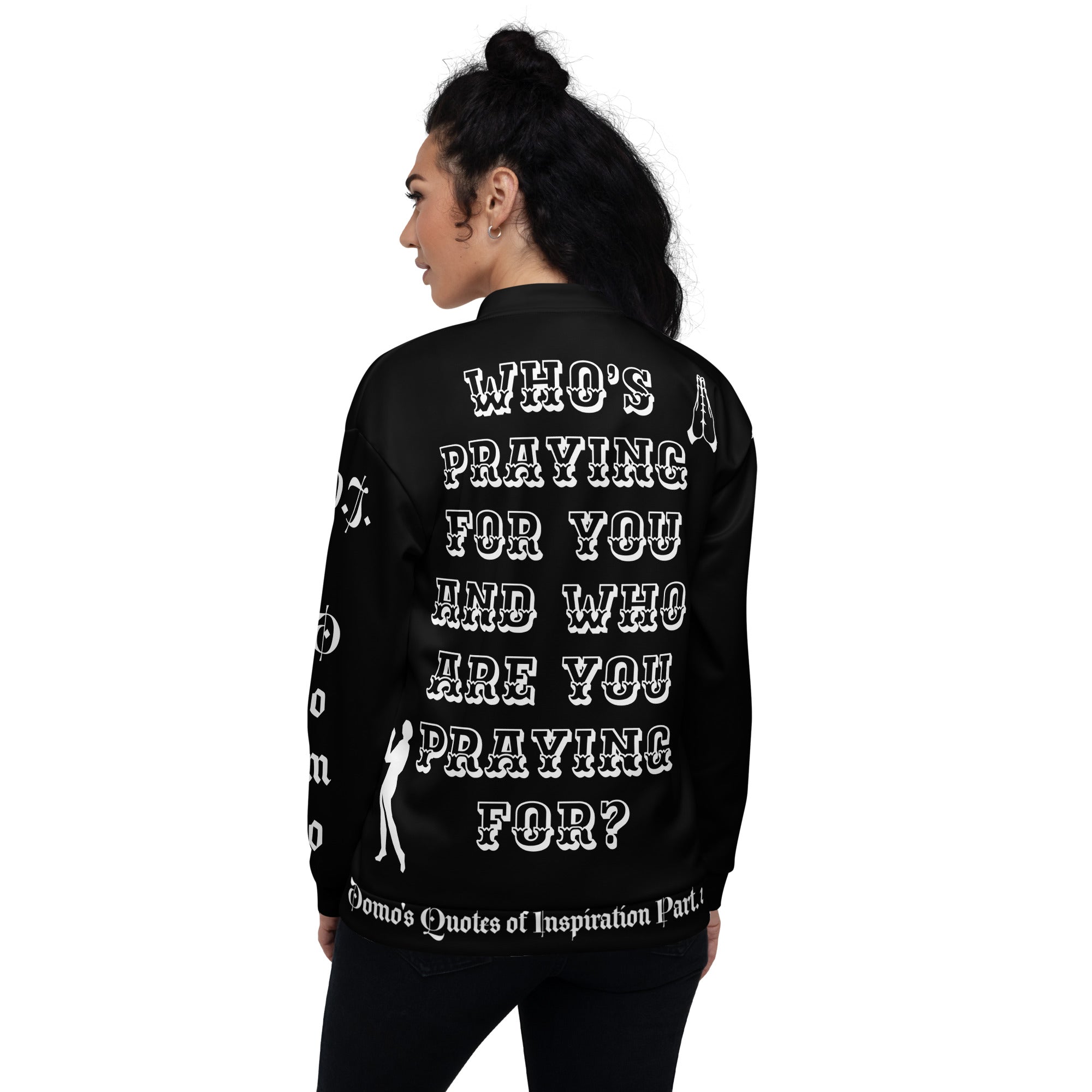 "PRAYER" Unisex Bomber Jacket Black/White Jacket