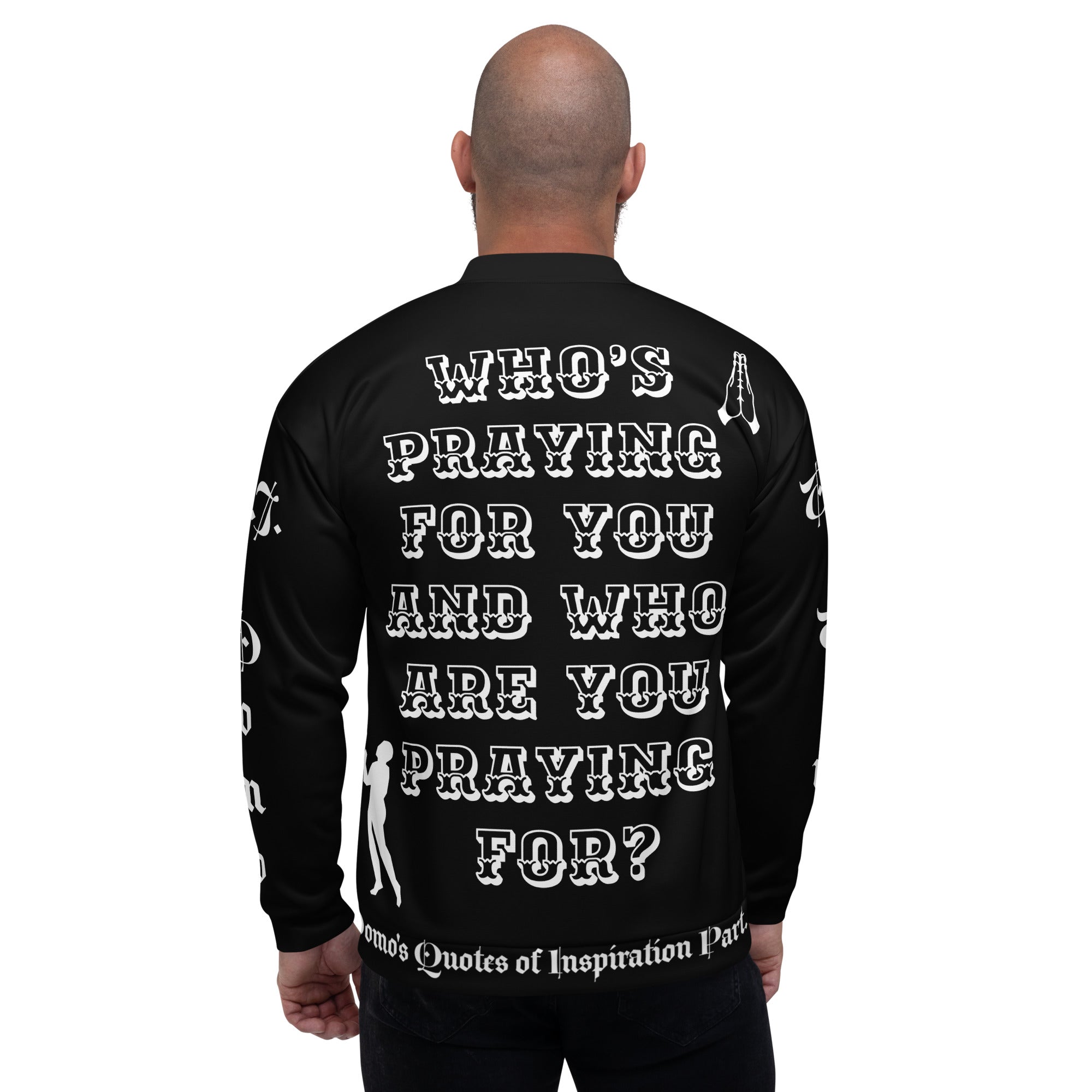 "PRAYER" Unisex Bomber Jacket Black/White Jacket