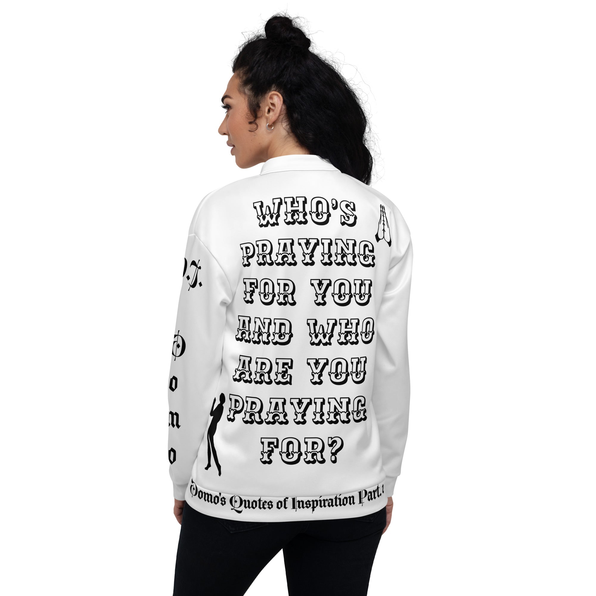 "PRAYER" Unisex Bomber Jacket White/Black