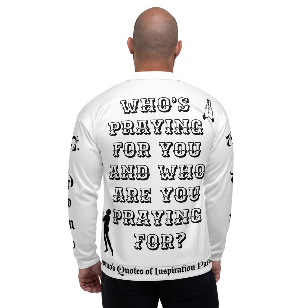 "PRAYER" Unisex Bomber Jacket White/Black