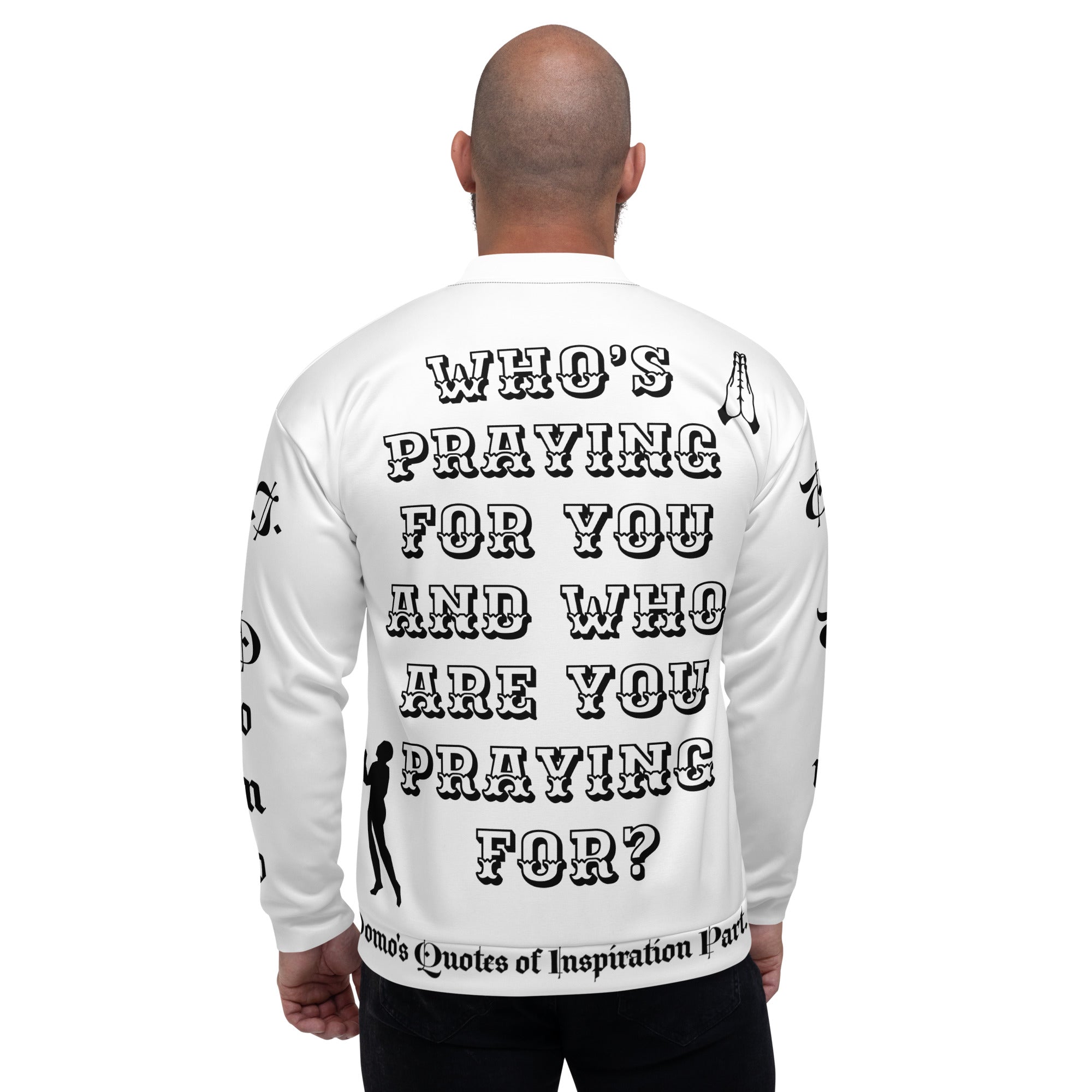 "PRAYER" Unisex Bomber Jacket White/Black