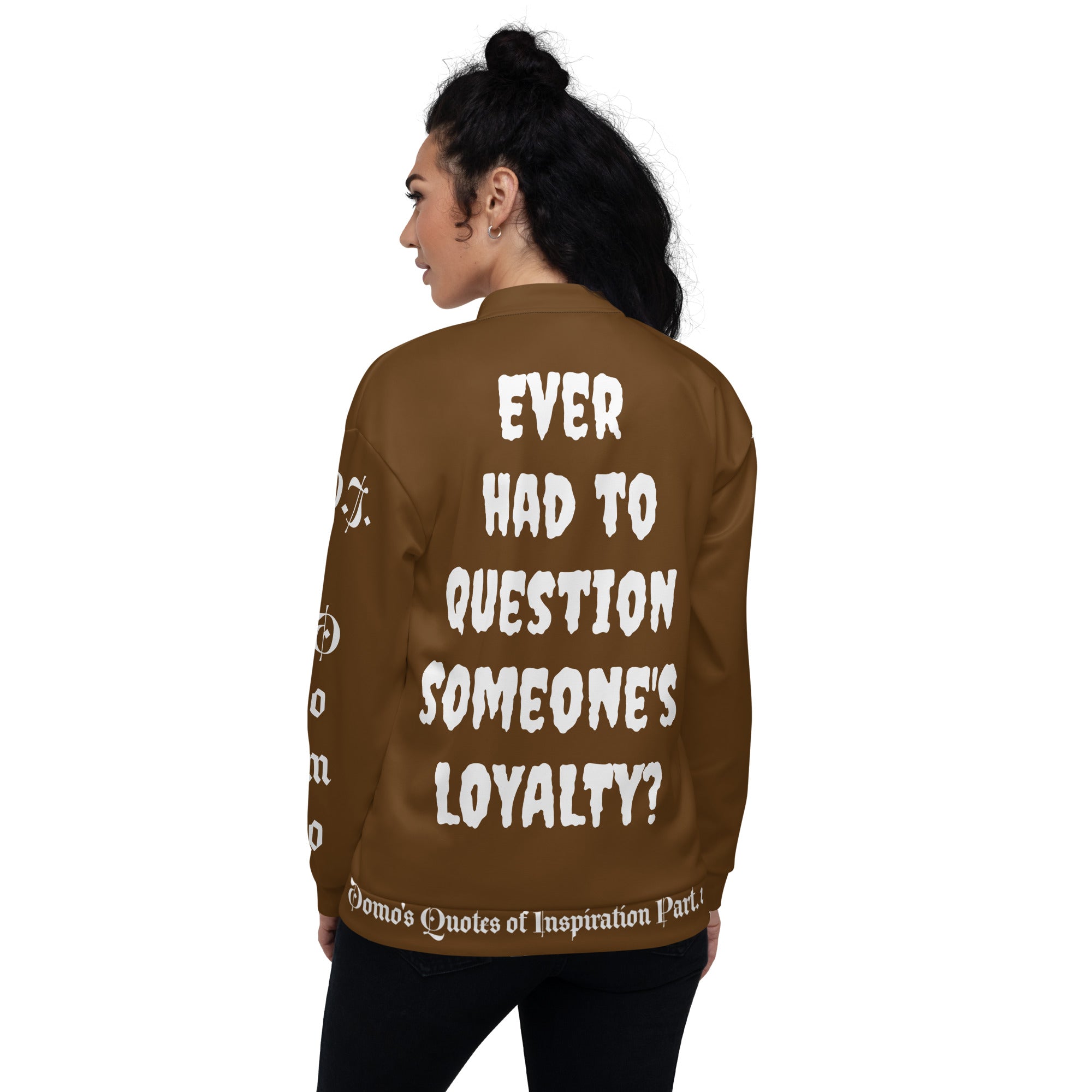 "LOYAL" Unisex Bomber Jacket Brown/White